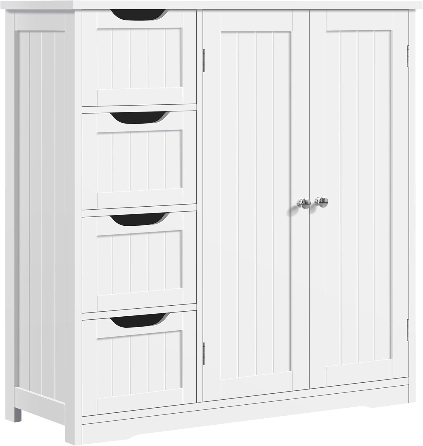 Yaheetech Wooden Bathroom Floor Cabinet, Side Storage Organizer Cabinet with 4 Drawers & Double Doors, Freestanding Entryway Storage Unit Console Table, Bathroom Furniture Home Decor, White
