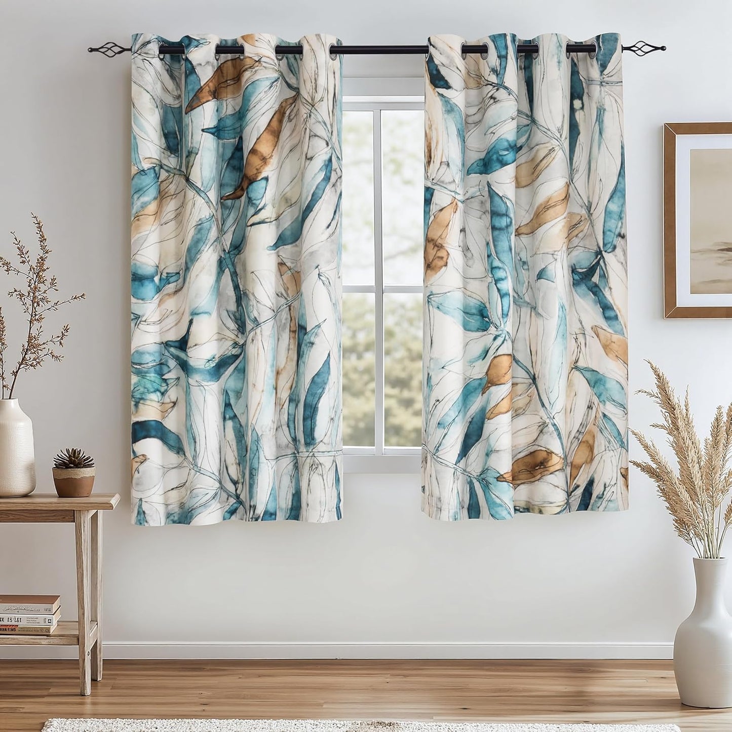 SUBRTEX Blackout Curtains 52Wx84L, Room Darkening Floral Curtains, Thermal Insulated 2 Panels Window Drapes, Boho Farmhouse Curtains for Living Room Bedroom Window Treatments, Blue