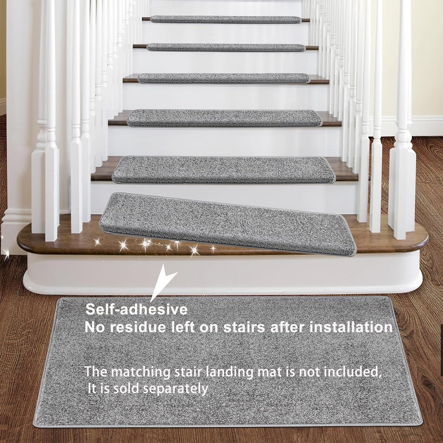 PURE ERA Bullnose Carpet Stair Treads Set Tape Free Non-Slip Indoor Stair Protectors Pet Friendly Rugs Covers Soft Skid Resistant Washable Reusable 9.5" x 30"(14 Pieces,Gray)
