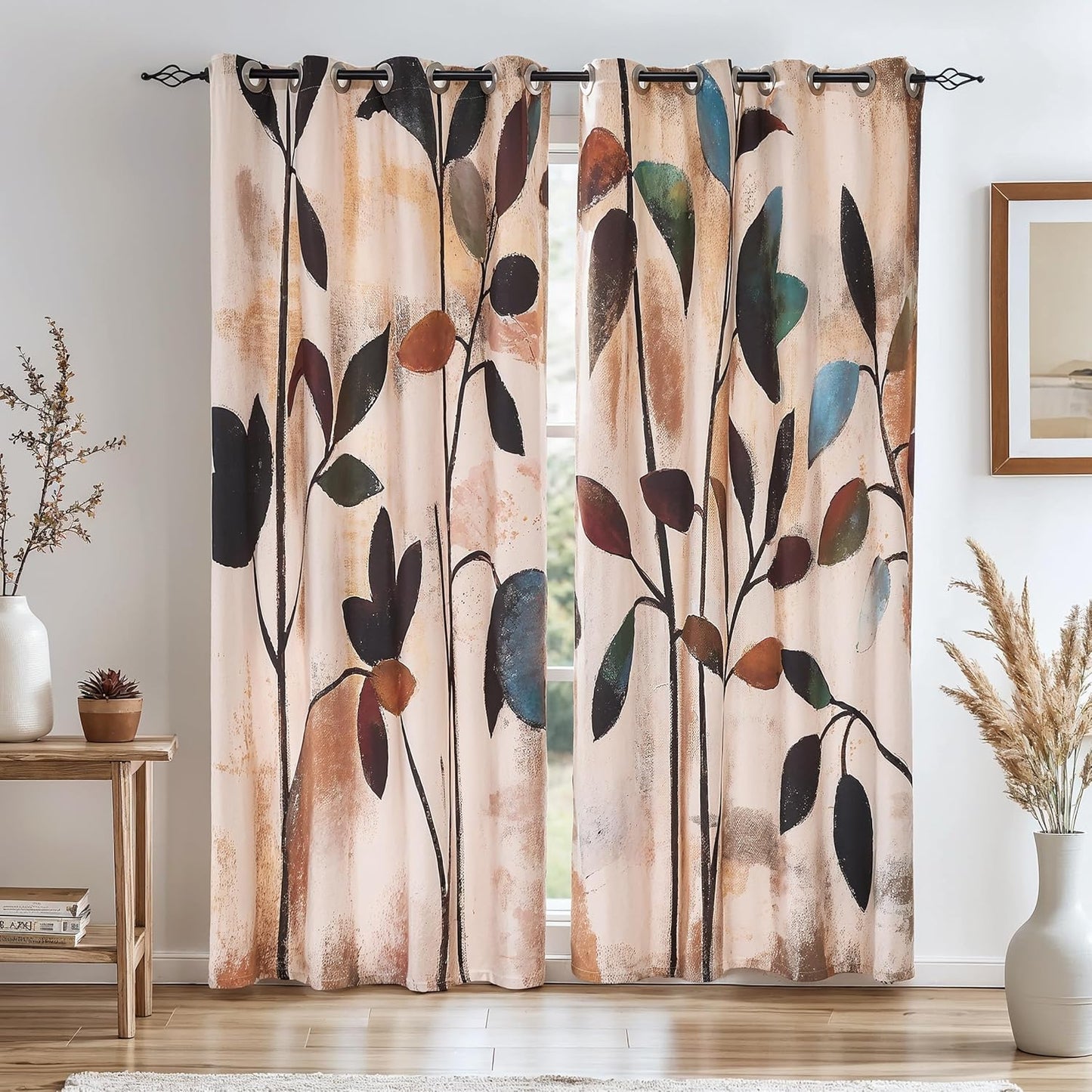 SUBRTEX Blackout Curtains 52Wx84L, Room Darkening Floral Curtains, Thermal Insulated 2 Panels Window Drapes, Boho Farmhouse Curtains for Living Room Bedroom Window Treatments, Blue
