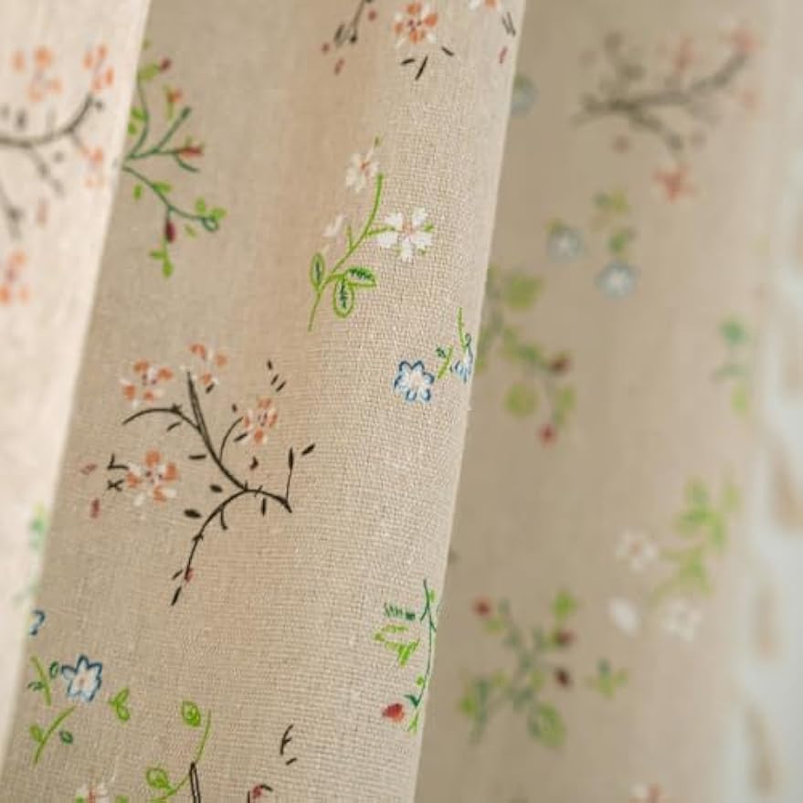 ENJOYBRIDAL Floral Bedroom Curtains 84 Inch Length 2 Panels Set Farmhouse Semi Sheer Living Room Drapes Cotton Linen Blend Bohemian Window Curtain Panels with Tassel Beige Rod Pocket Drapes