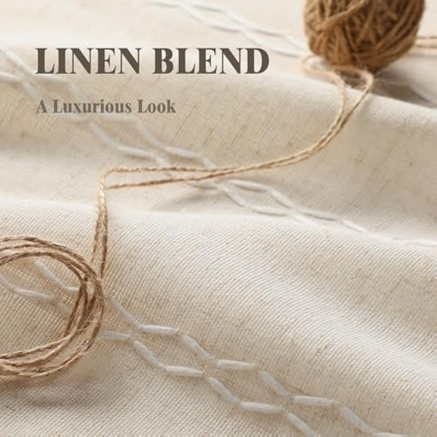Boho Blackout Curtains Farmhouse Beige 2 Panels Curtains 84 Inch for Living Room, Linen Tassels Curtains Cotton Embroidery for Bedroom Rod Pocket Drapes Vintage Rustic Western Window