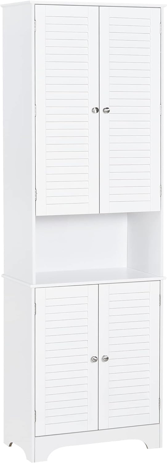 HOMCOM Tall Narrow Bathroom Storage Cabinet with Doors and Shelf Adjustability, Freestanding Linen Cabinet with 2 Cabinets and Countertop, Gray