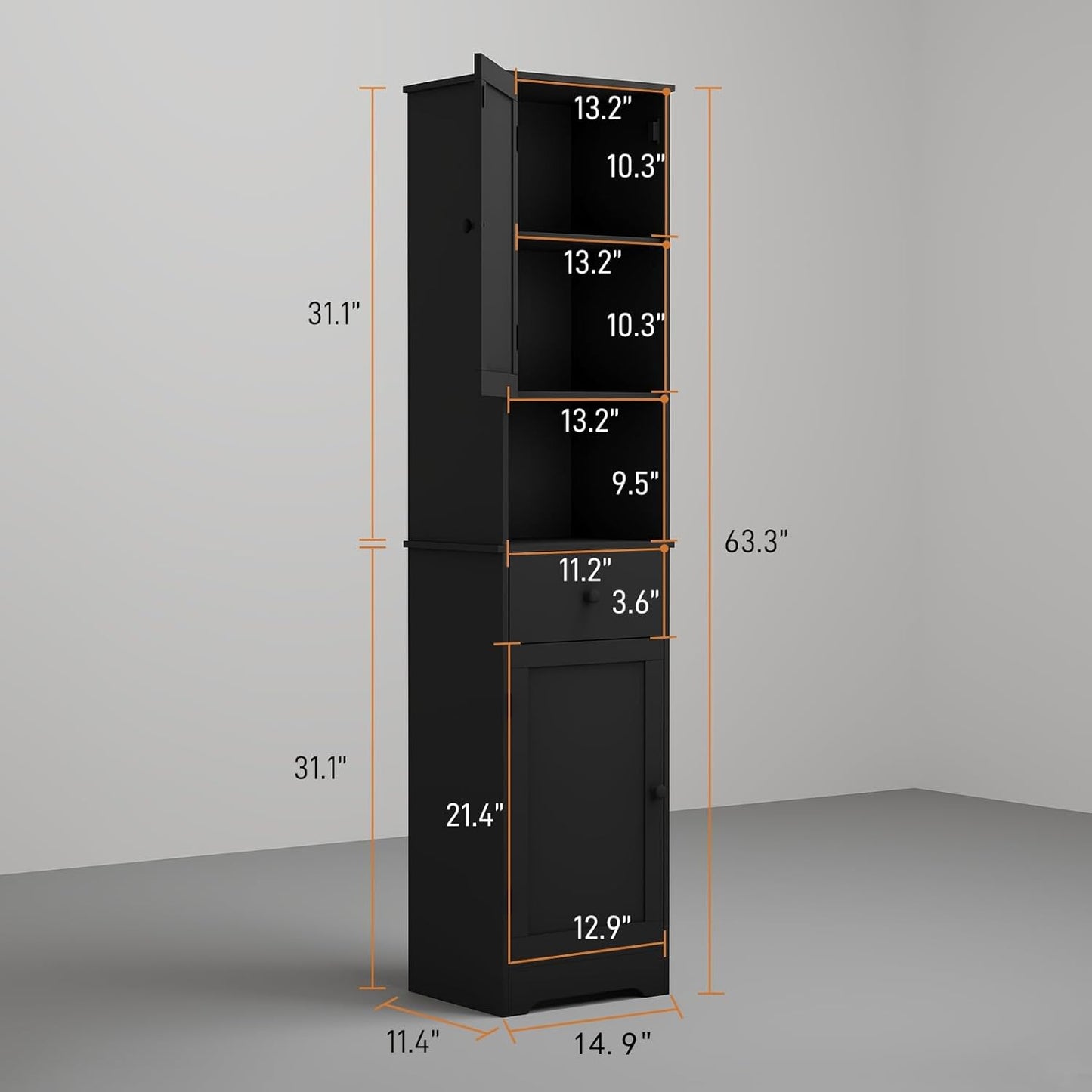 Tall Bathroom Cabinet, Storage Cabinet with 2 Doors & 2Drawer, with Ajustable Shelve, for Bathrooms, Kitchens,Entrances,Bedrooms（Black）
