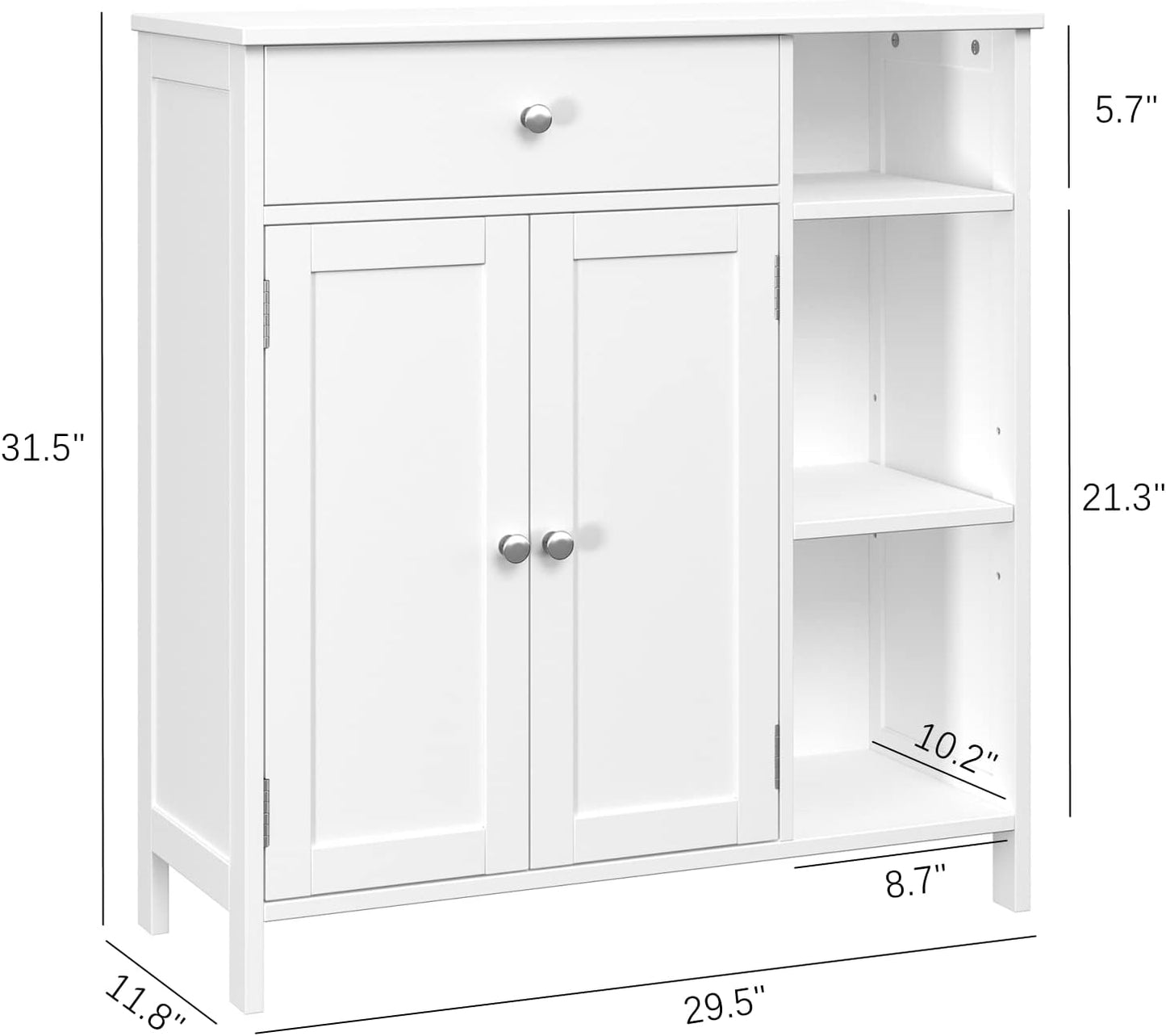 Irontar Bathroom Cabinet with Doors, Bathroom Floor Cabinet with Drawer & Adjustable Shelf, Kitchen Cupboard Storage for Living Room, Entryway, White