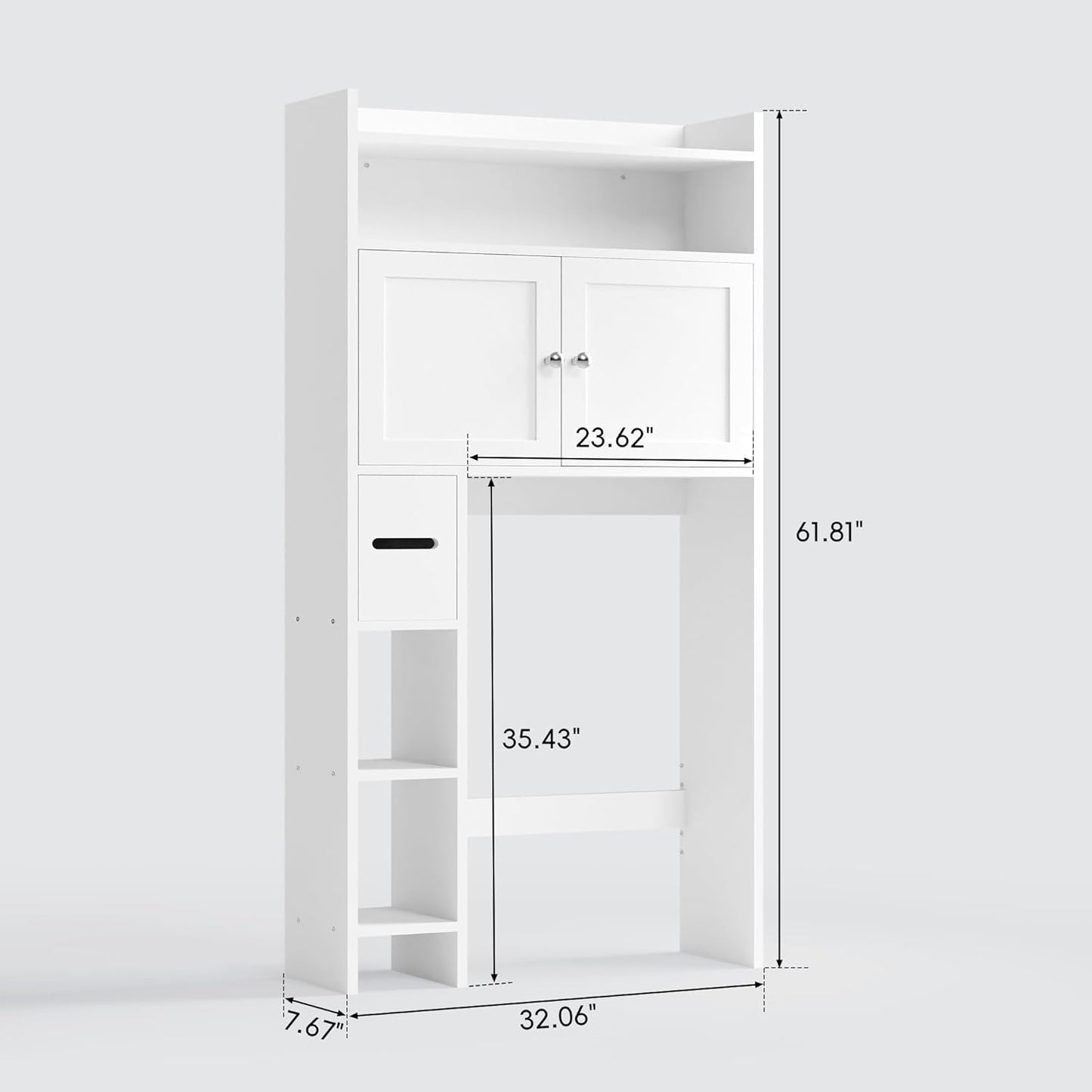 MU Over The Toilet Storage Cabinet with Doors, 32" Bathroom Storage Organizer with Side Shelves, Space-Saving Toilet Storage Rack for Bathroom, Laundry (White)