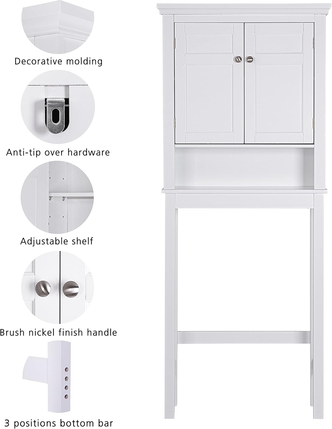 Spirich Over The Toilet Storage Cabinet, Bathroom Shelf Over The Toilet, Over Toilet Bathroom Organizer (White)