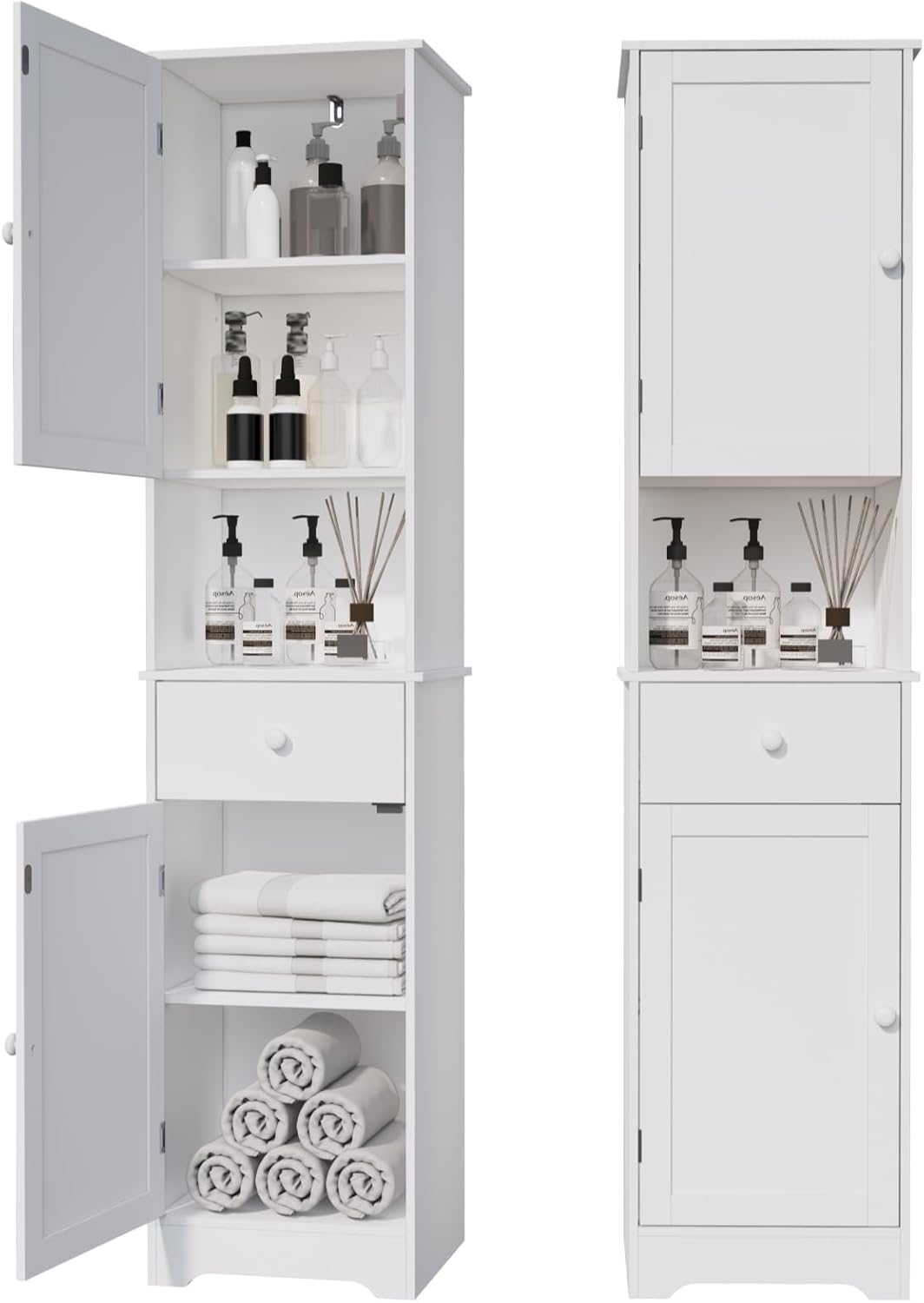 Tall Bathroom Cabinet, Storage Cabinet with 2 Doors & 2Drawer, with Ajustable Shelve, for Bathrooms, Kitchens,Entrances,Bedrooms（Black）