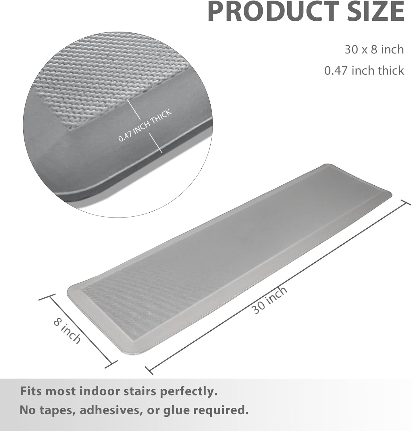 PURE ERA Non Slip Cushioned Stair Treads Anti Fatigue Indoor Stair Protectors Skid Resistant Tape Free Stair Comfort Mats Washable 8"x30" (12Pieces,Ligh Gray)