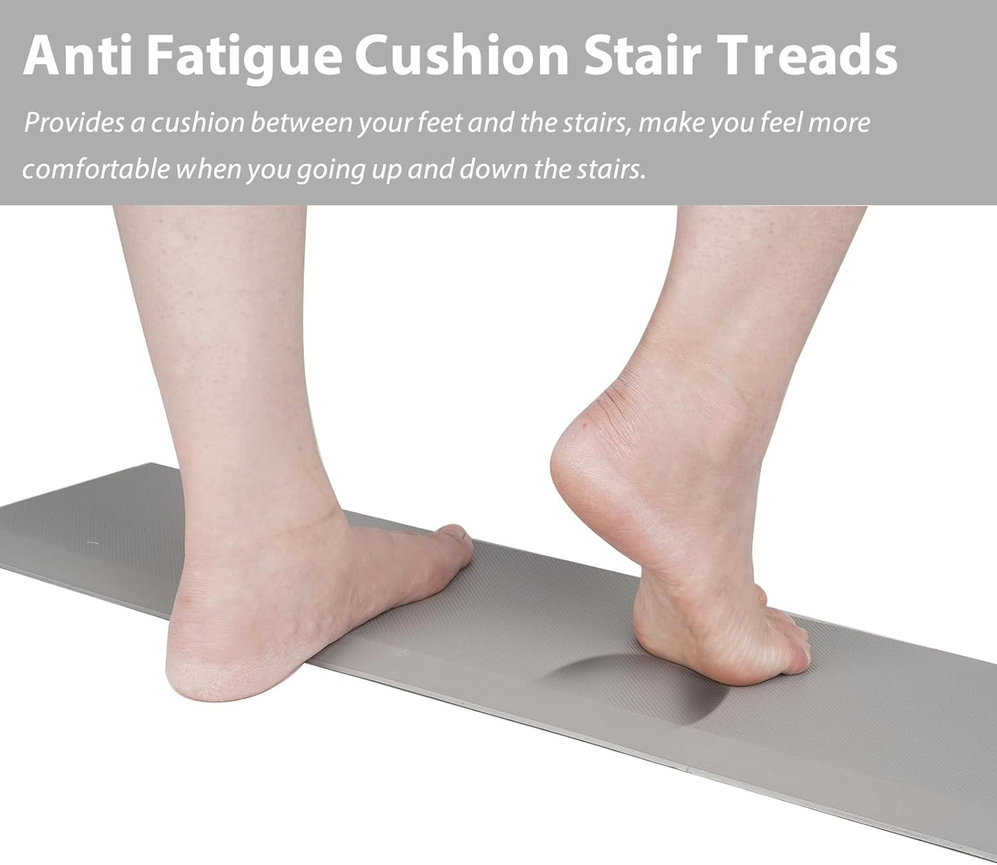 PURE ERA Non Slip Cushioned Stair Treads Anti Fatigue Indoor Stair Protectors Skid Resistant Tape Free Stair Comfort Mats Washable 8"x30" (12Pieces,Ligh Gray)