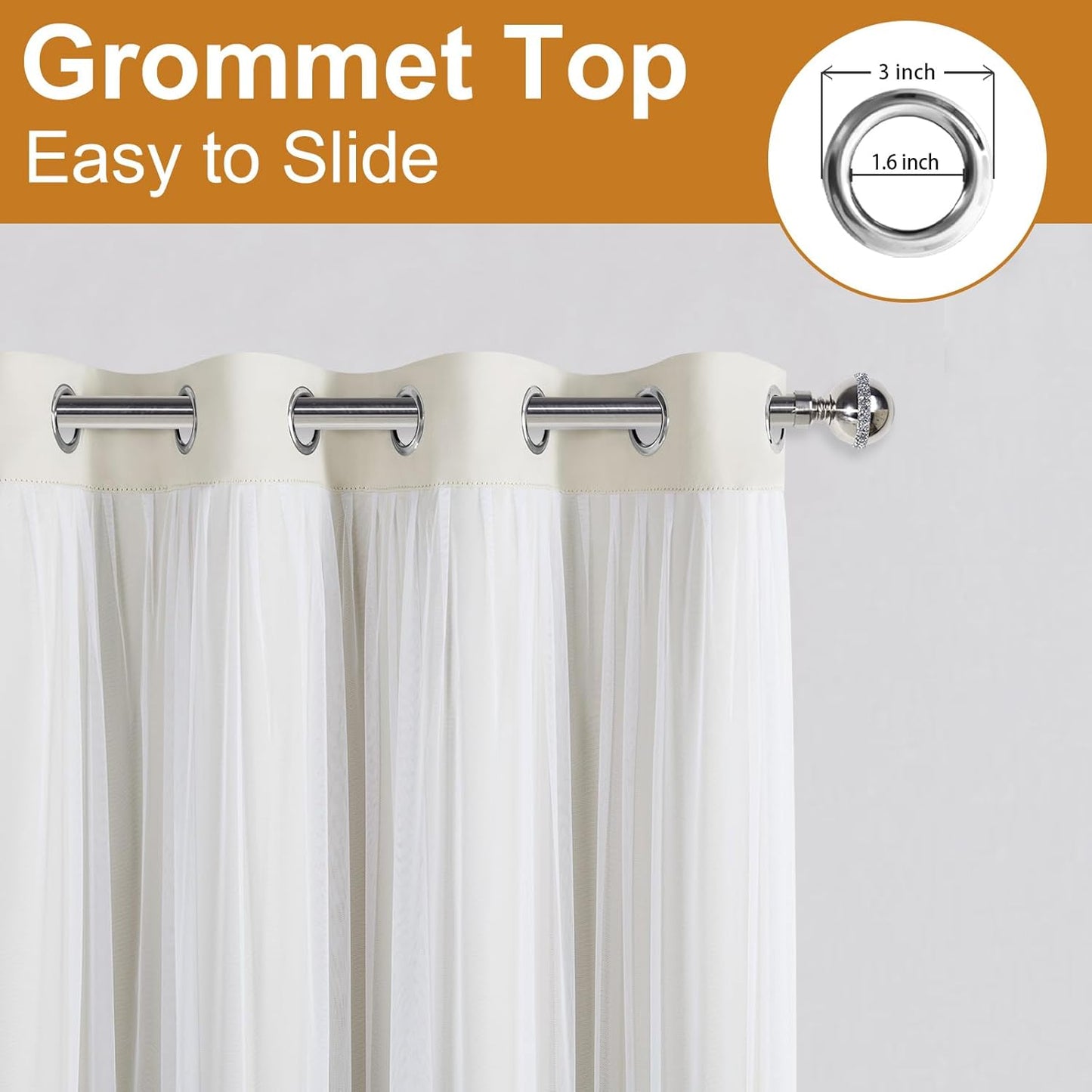 DWCN Blackout and Sheer Curtains with Tiebacks Layered Curtains for Living Room Grommet Top Window Curtain Panels with Sheer Overlay, 52 W by 84 L, Ivory, 2 Pieces