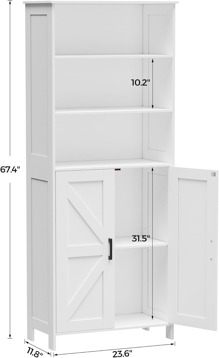 Homhedy 67" Tall Bathroom Storage Cabinet, Freestanding Farmhouse Cabinet with 2 Doors and Shelves, Bathroom Organizers and Storage for Kitchen, Living Room, Laundry Room, White