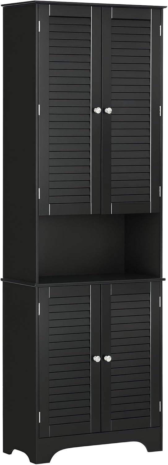 HOMCOM Tall Narrow Bathroom Storage Cabinet with Doors and Shelf Adjustability, Freestanding Linen Cabinet with 2 Cabinets and Countertop, Gray