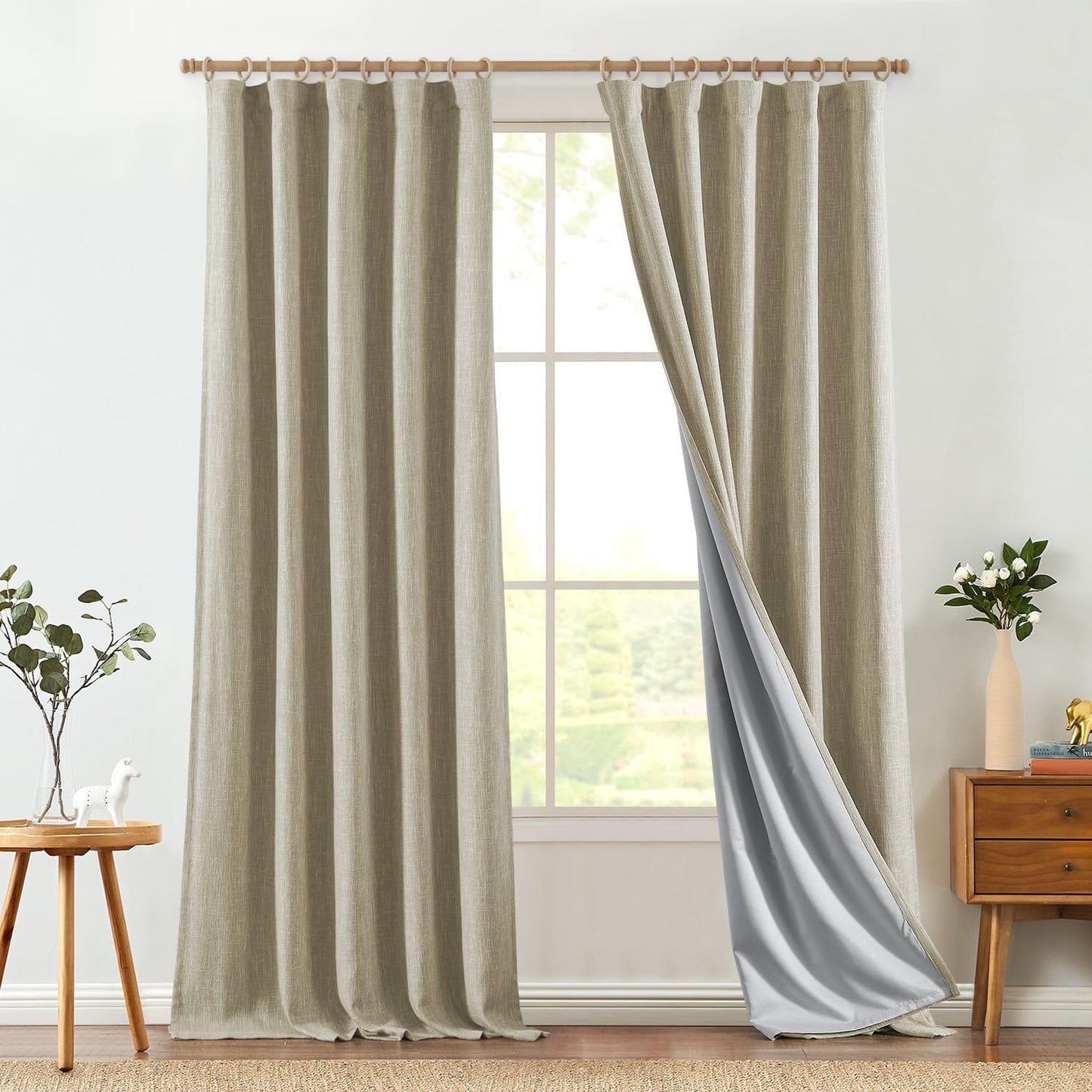 JINCHAN Burlap Look Blackout Curtains, 84 Inch Lined Linen Look Panels for Bedroom & Living Room, Darkening Window Curtains, Taupe, 2 Panels