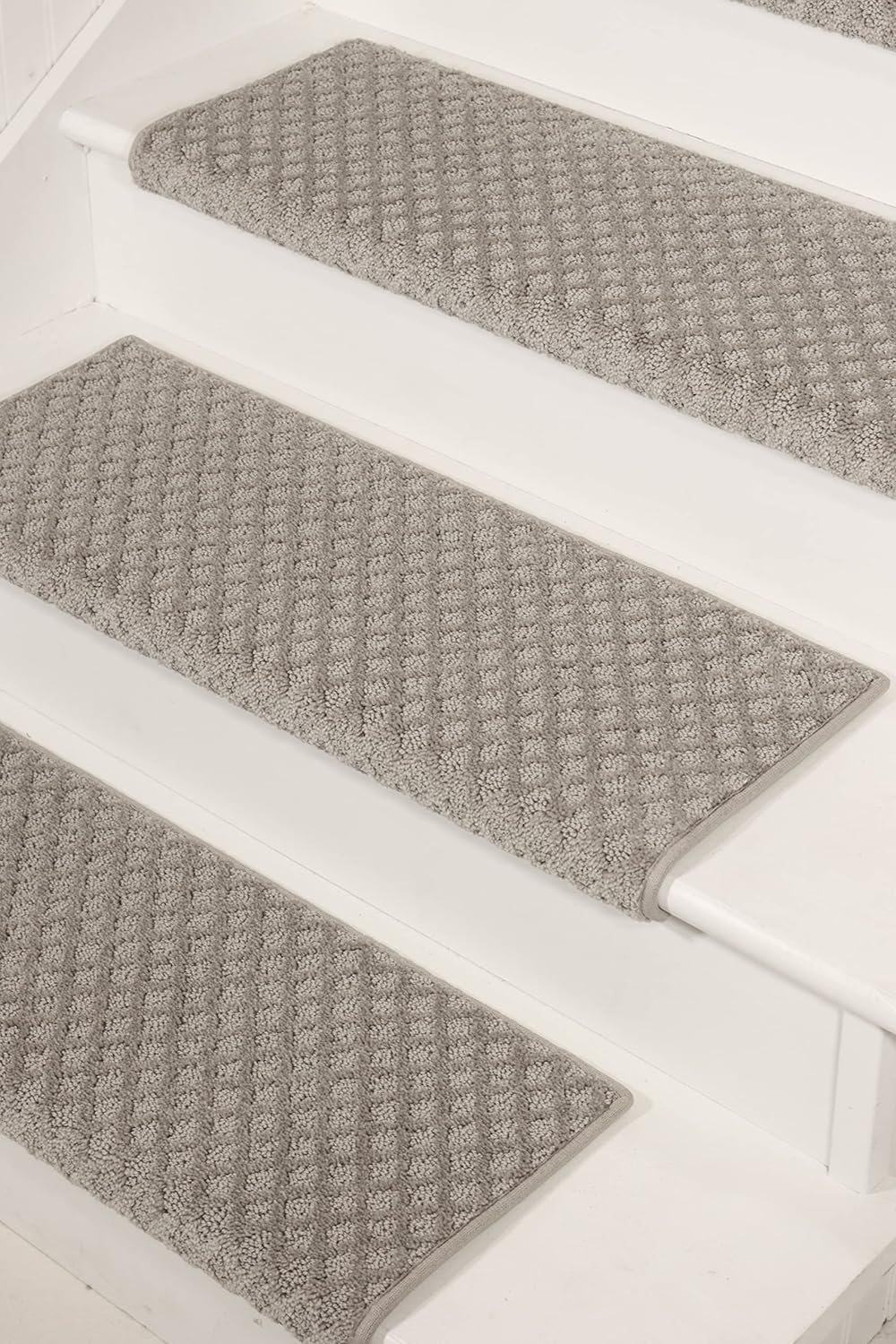 Oak Valley Designs™ Rounded Bullnose Carpet Stair Treads - Anti Slip Indoor Stair Mats for Wooden Stairs, Style: Bayside Charm, Crystal Canyon 27" W X 9.75" D (Set of 14)