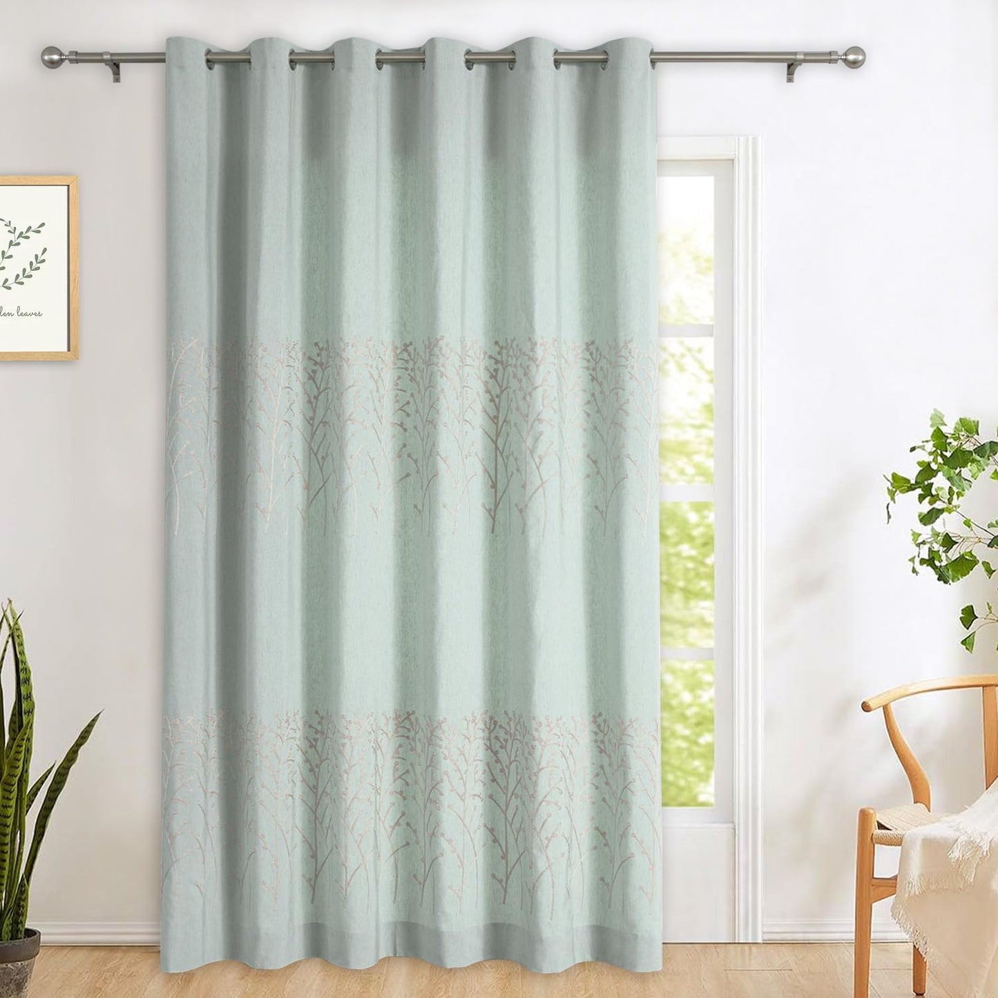 VOGOL Light Brown Leaves Printed Curtains & Drapes, 2 Panels Light Filtering Privacy Curtains for Bedroom Living Room, 52 x 84 Inches Linen Textured Window Treatment, Grommet Top