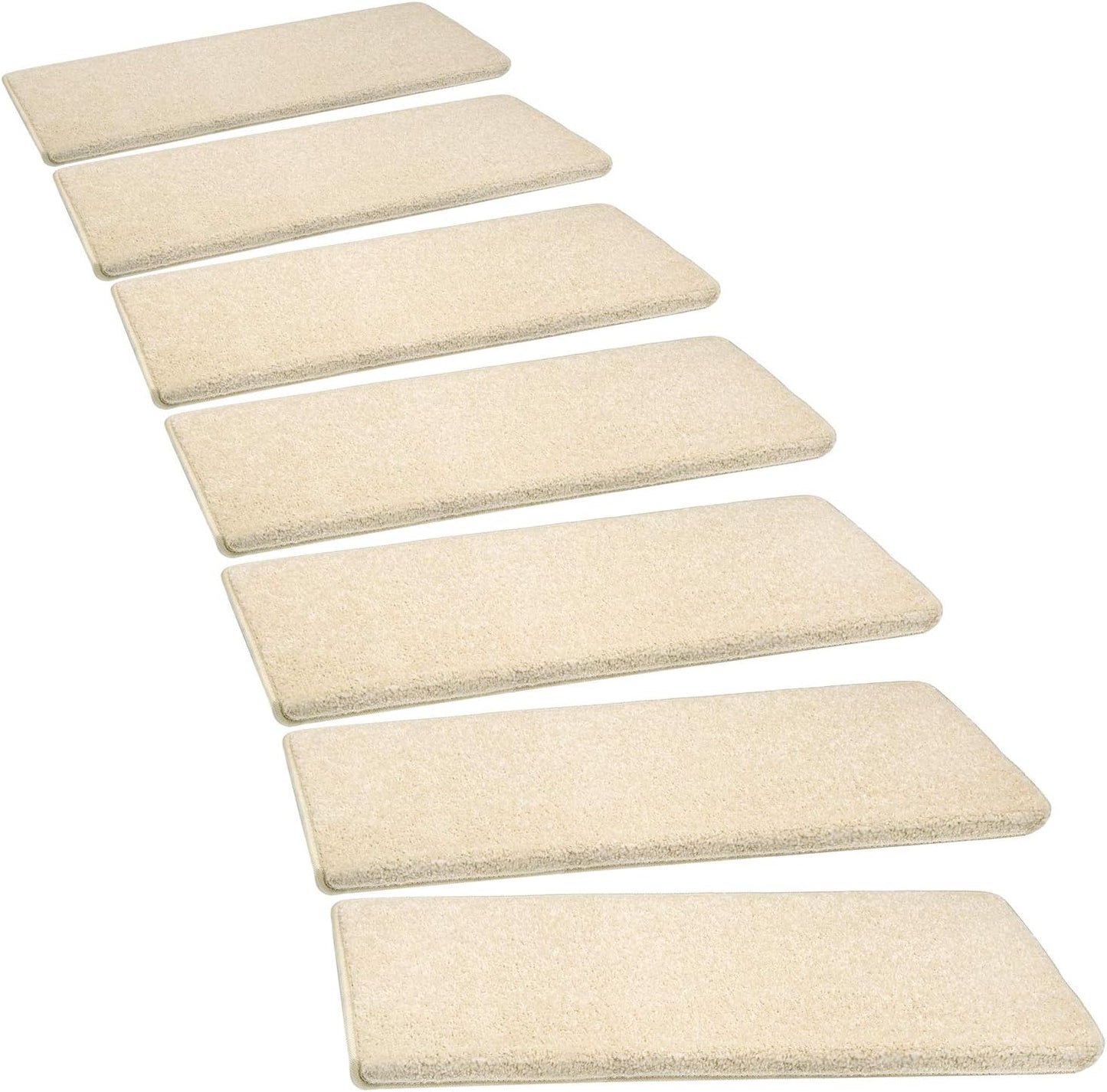 PURE ERA Bullnose Carpet Stair Treads Set Tape Free Non-Slip Indoor Stair Protectors Pet Friendly Rugs Covers Soft Skid Resistant Washable Reusable 9.5" x 30"(14 Pieces,Cream Gray)