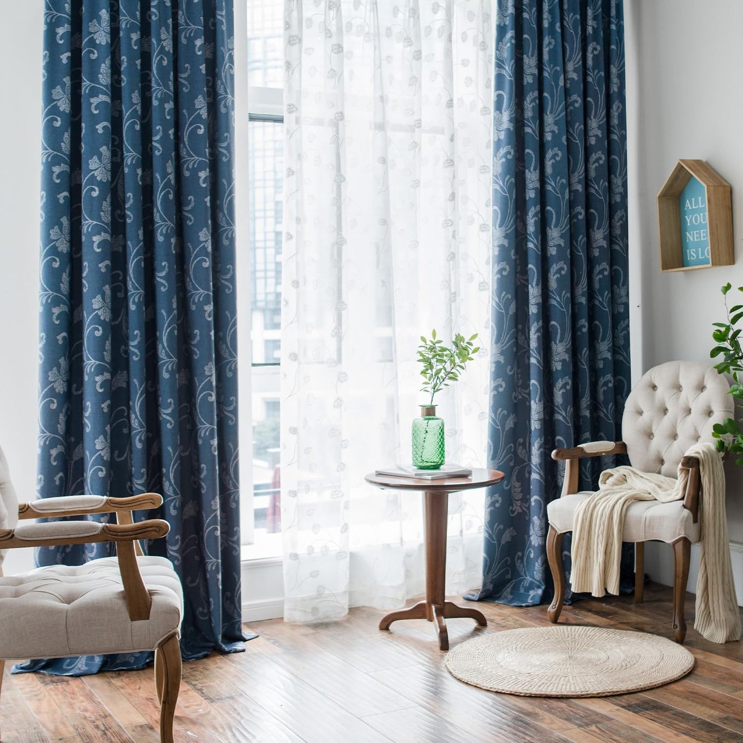 VOGOL Light Brown Leaves Printed Curtains & Drapes, 2 Panels Light Filtering Privacy Curtains for Bedroom Living Room, 52 x 84 Inches Linen Textured Window Treatment, Grommet Top