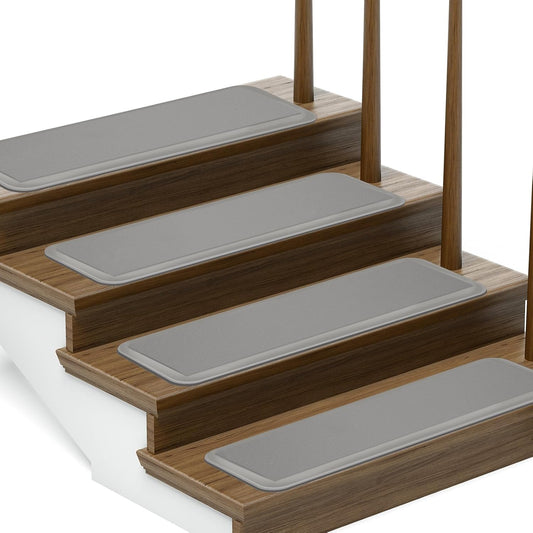 PURE ERA Non Slip Cushioned Stair Treads Anti Fatigue Indoor Stair Protectors Skid Resistant Tape Free Stair Comfort Mats Washable 8"x30" (12Pieces,Ligh Gray)