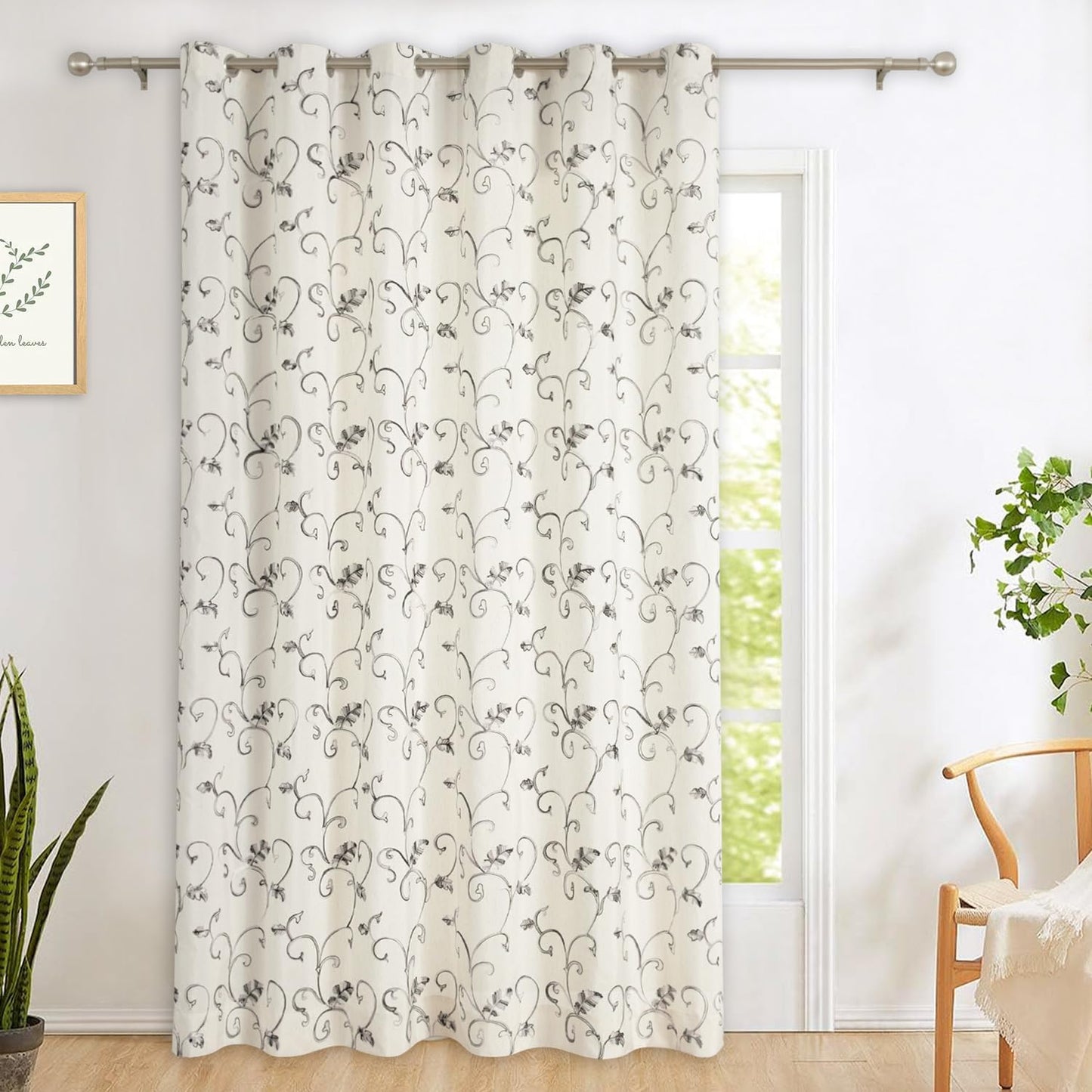 VOGOL Light Brown Leaves Printed Curtains & Drapes, 2 Panels Light Filtering Privacy Curtains for Bedroom Living Room, 52 x 84 Inches Linen Textured Window Treatment, Grommet Top
