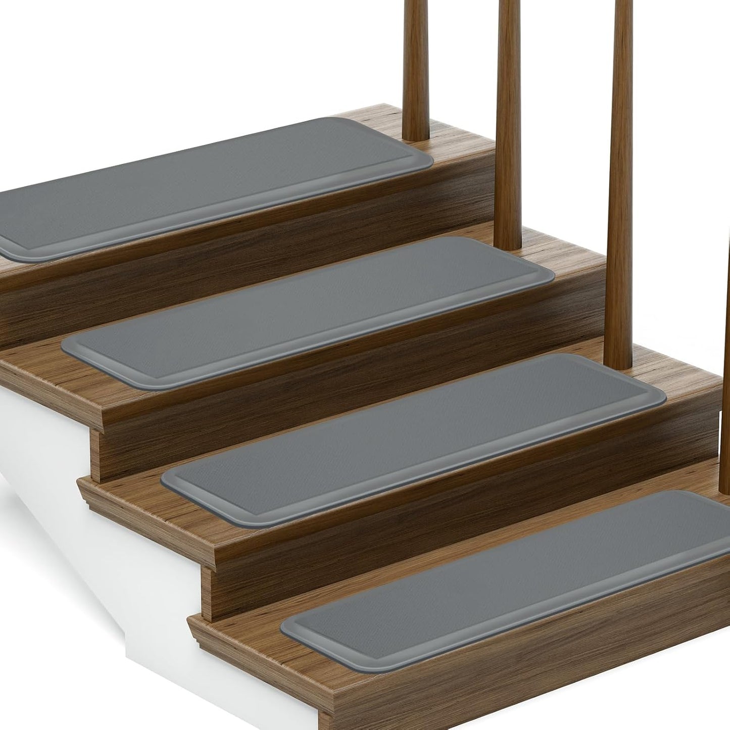 PURE ERA Non Slip Cushioned Stair Treads Anti Fatigue Indoor Stair Protectors Skid Resistant Tape Free Stair Comfort Mats Washable 8"x30" (12Pieces,Ligh Gray)