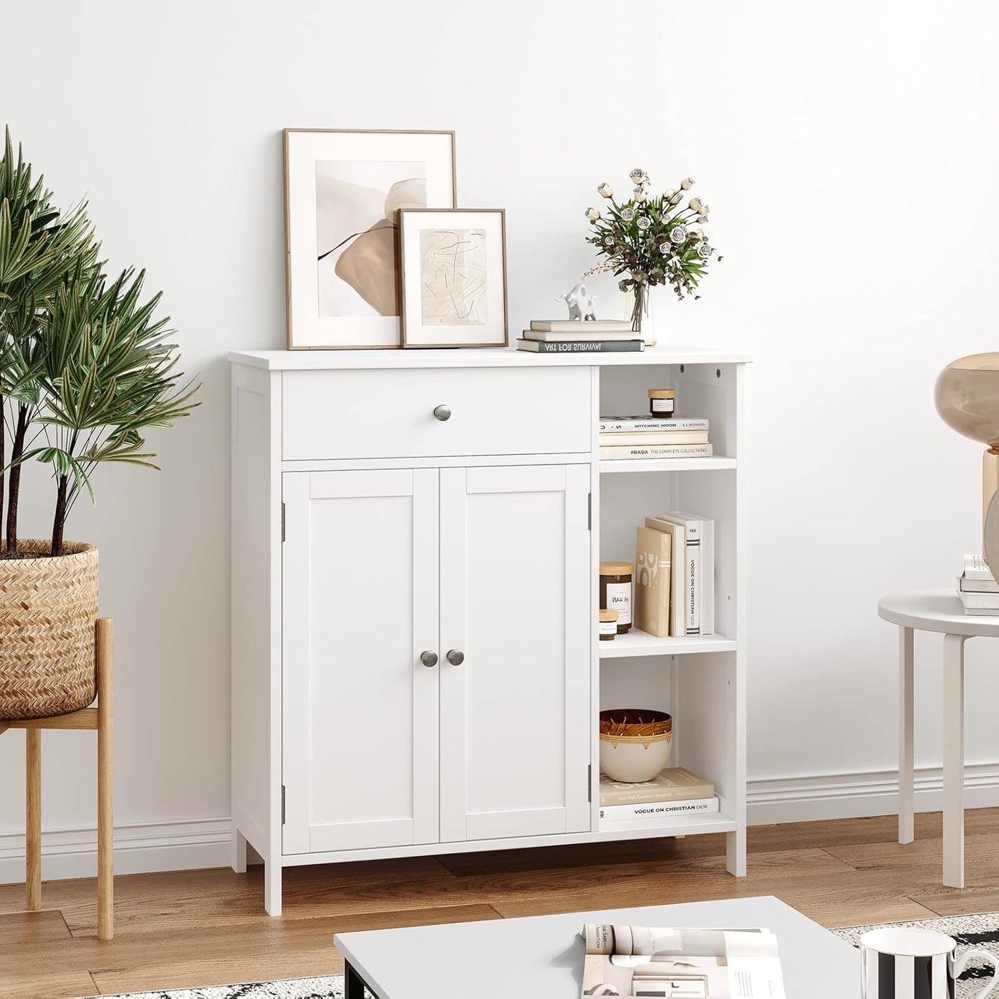 Irontar Bathroom Cabinet with Doors, Bathroom Floor Cabinet with Drawer & Adjustable Shelf, Kitchen Cupboard Storage for Living Room, Entryway, White