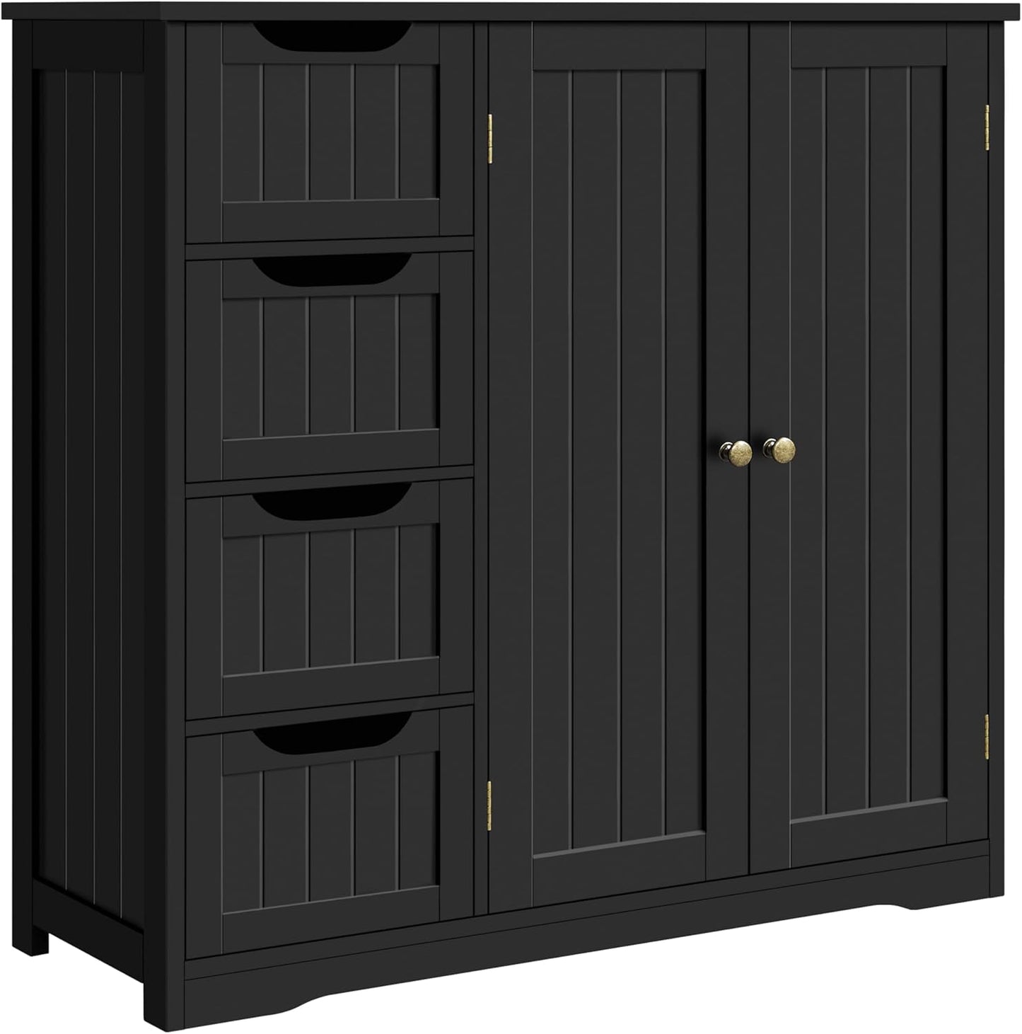 Yaheetech Wooden Bathroom Floor Cabinet, Side Storage Organizer Cabinet with 4 Drawers & Double Doors, Freestanding Entryway Storage Unit Console Table, Bathroom Furniture Home Decor, White