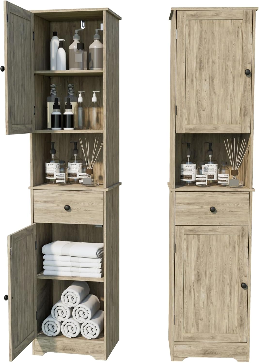 Tall Bathroom Cabinet, Storage Cabinet with 2 Doors & 2Drawer, with Ajustable Shelve, for Bathrooms, Kitchens,Entrances,Bedrooms（Black）