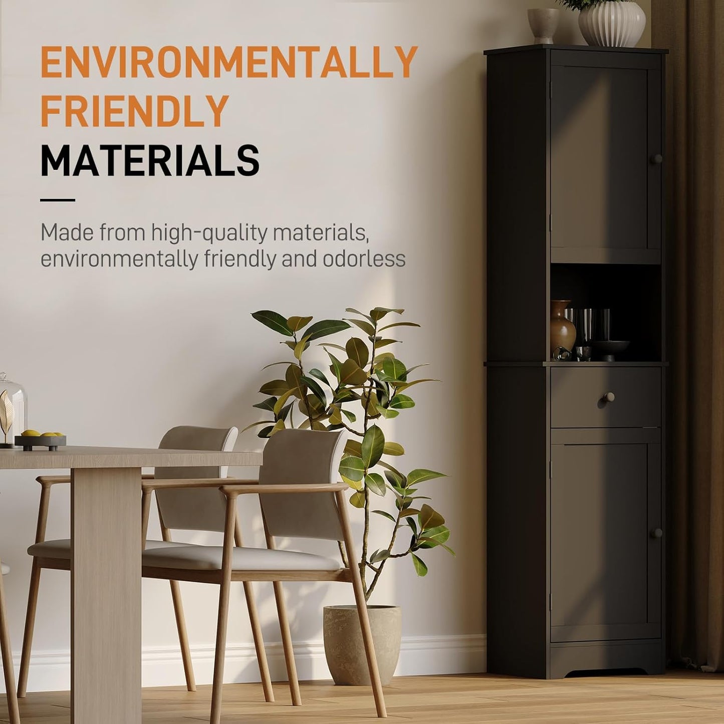 Tall Bathroom Cabinet, Storage Cabinet with 2 Doors & 2Drawer, with Ajustable Shelve, for Bathrooms, Kitchens,Entrances,Bedrooms（Black）