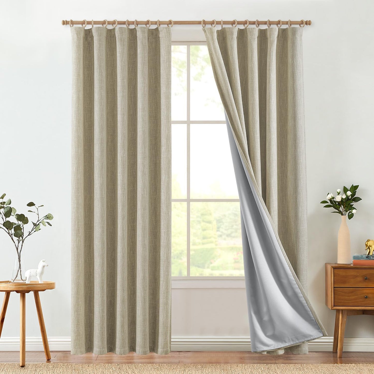 JINCHAN Burlap Look Blackout Curtains, 84 Inch Lined Linen Look Panels for Bedroom & Living Room, Darkening Window Curtains, Taupe, 2 Panels