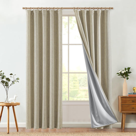 JINCHAN Burlap Look Blackout Curtains, 84 Inch Lined Linen Look Panels for Bedroom & Living Room, Darkening Window Curtains, Taupe, 2 Panels
