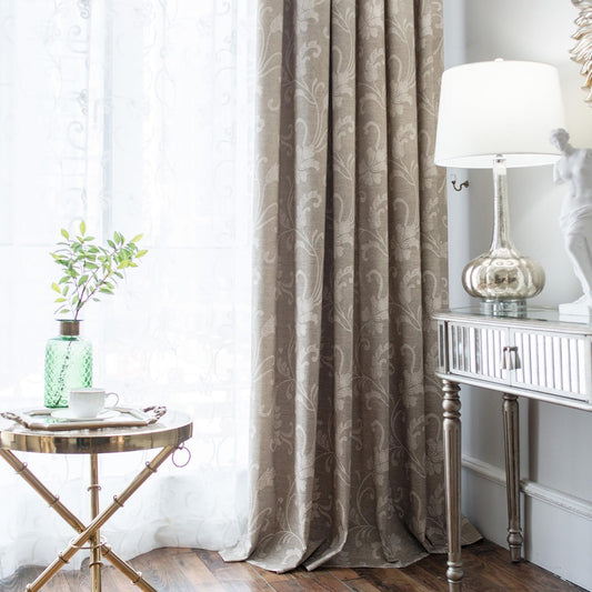 VOGOL Light Brown Leaves Printed Curtains & Drapes, 2 Panels Light Filtering Privacy Curtains for Bedroom Living Room, 52 x 84 Inches Linen Textured Window Treatment, Grommet Top