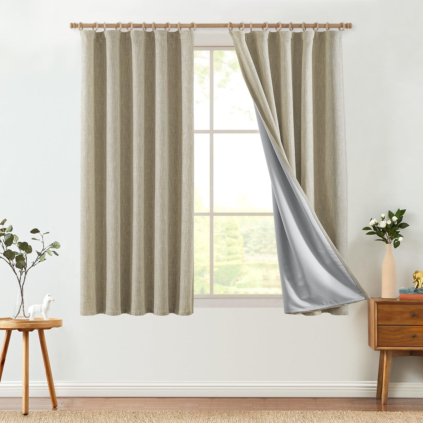 JINCHAN Burlap Look Blackout Curtains, 84 Inch Lined Linen Look Panels for Bedroom & Living Room, Darkening Window Curtains, Taupe, 2 Panels