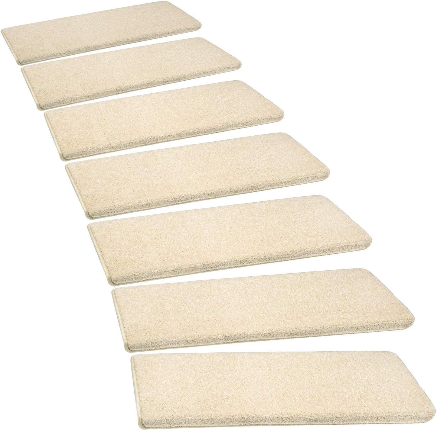 PURE ERA Bullnose Carpet Stair Treads Set Tape Free Non-Slip Indoor Stair Protectors Pet Friendly Rugs Covers Soft Skid Resistant Washable Reusable 9.5" x 30"(14 Pieces,Cream Gray)