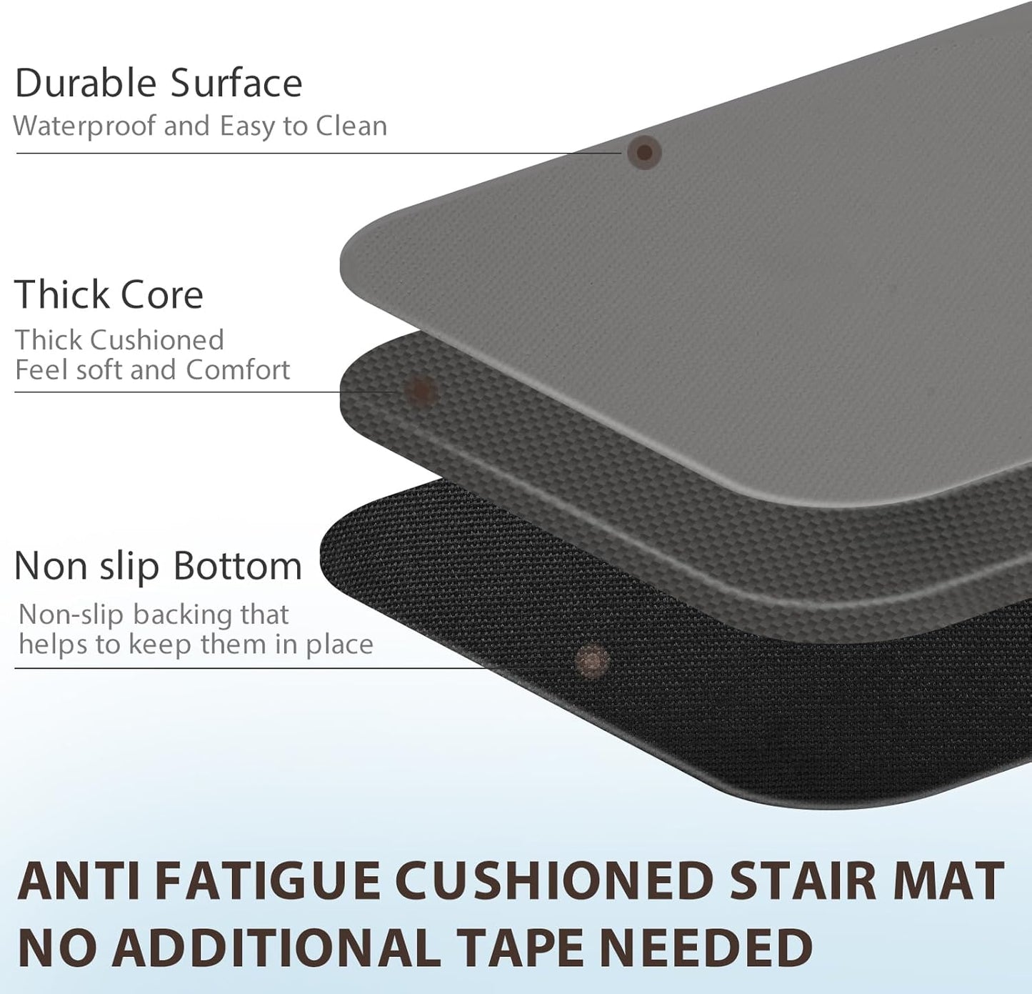 PURE ERA Non Slip Cushioned Stair Treads Anti Fatigue Indoor Stair Protectors Skid Resistant Tape Free Stair Comfort Mats Washable 8"x30" (12Pieces,Ligh Gray)
