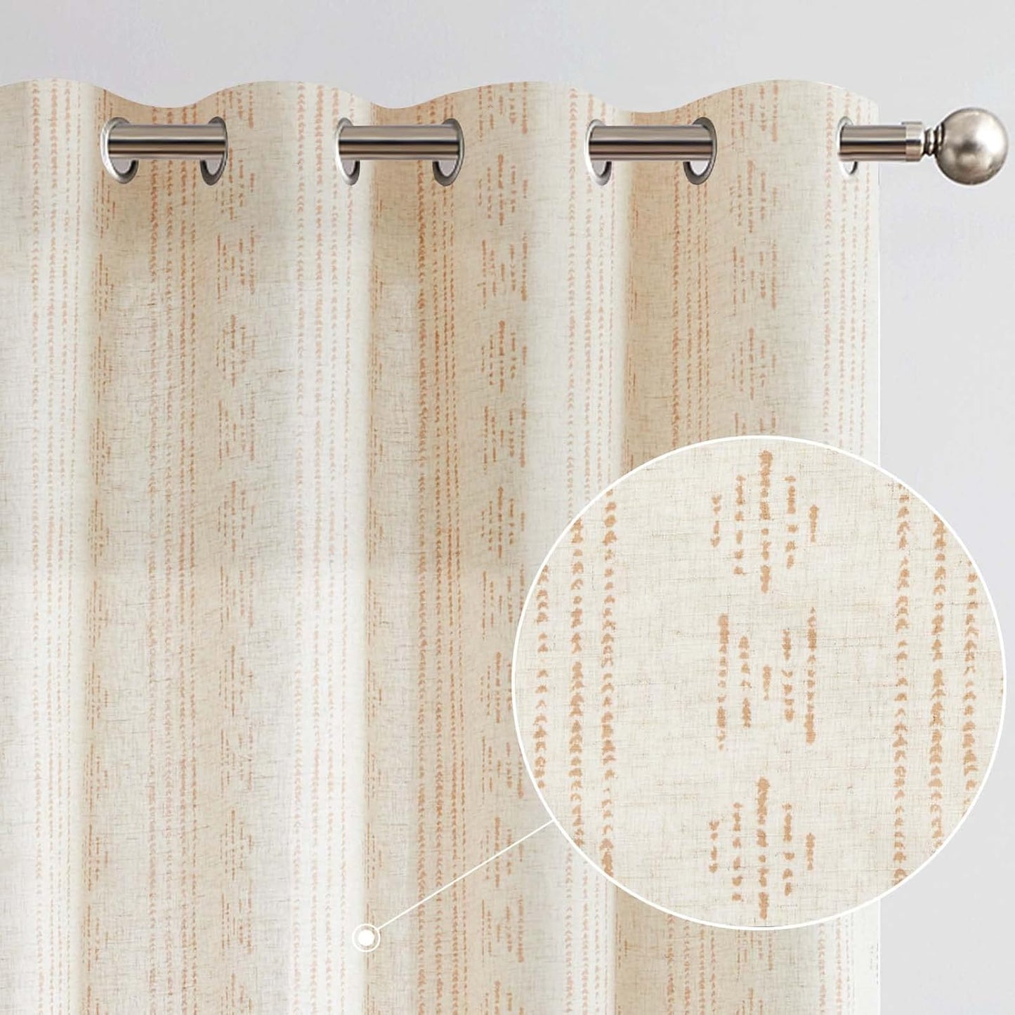 jinchan Linen Blend Boho Curtains for Living Room, 84 Inch Long Blue Printed on Beige Retro Farmhouse Bohemian Geometric Drapes, Light Filtering Back Tab Curtains 2 Panels