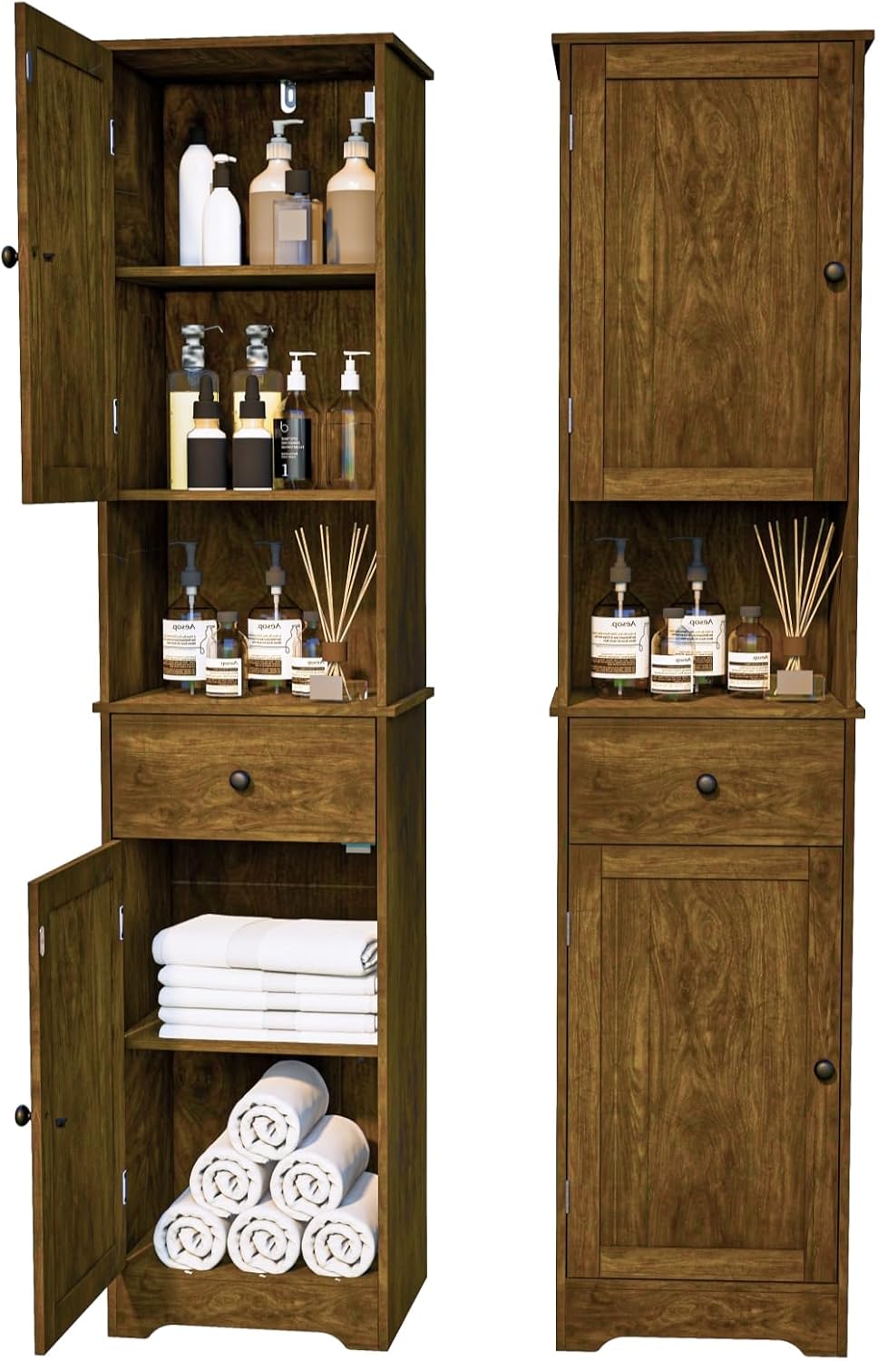 Tall Bathroom Cabinet, Storage Cabinet with 2 Doors & 2Drawer, with Ajustable Shelve, for Bathrooms, Kitchens,Entrances,Bedrooms（Black）