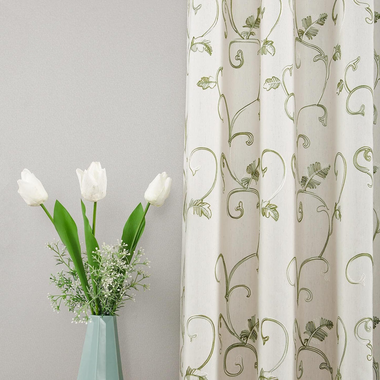 VOGOL Light Brown Leaves Printed Curtains & Drapes, 2 Panels Light Filtering Privacy Curtains for Bedroom Living Room, 52 x 84 Inches Linen Textured Window Treatment, Grommet Top