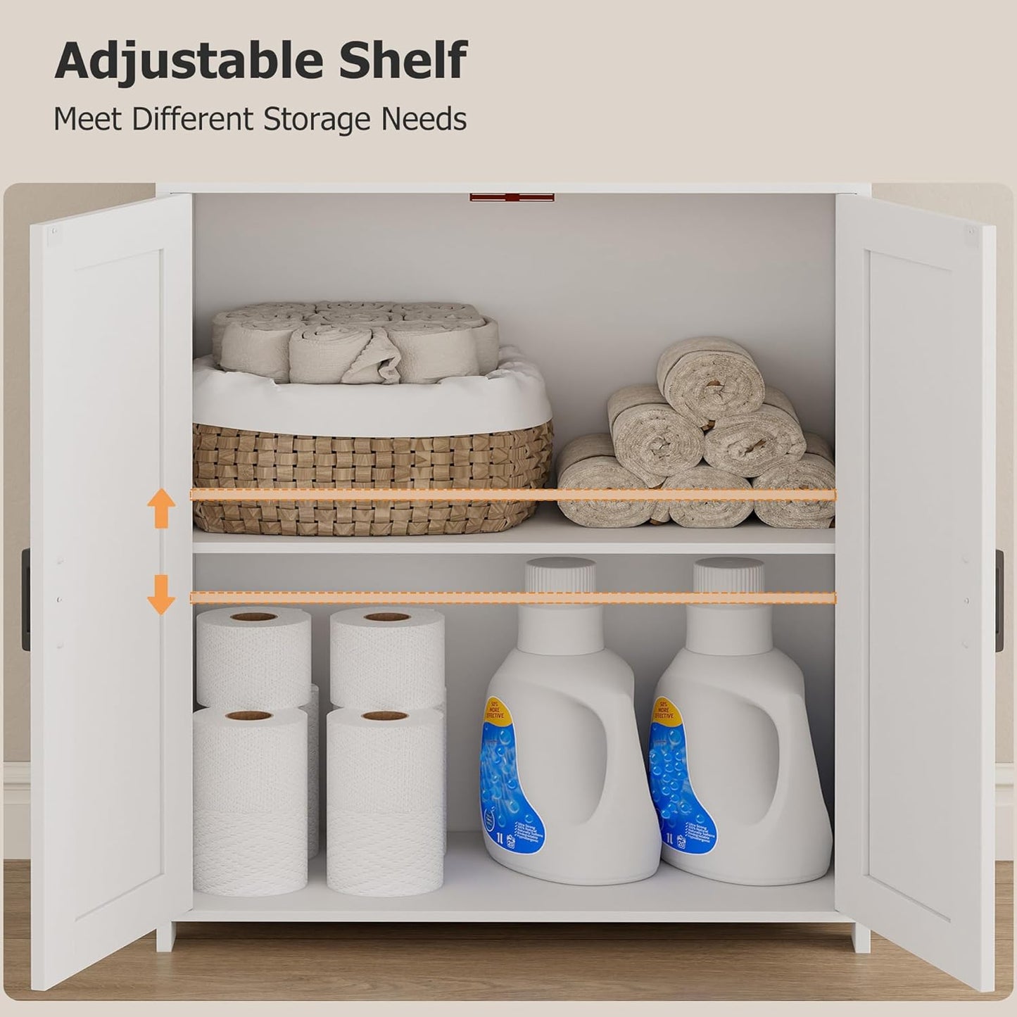 Homhedy 67" Tall Bathroom Storage Cabinet, Freestanding Farmhouse Cabinet with 2 Doors and Shelves, Bathroom Organizers and Storage for Kitchen, Living Room, Laundry Room, White