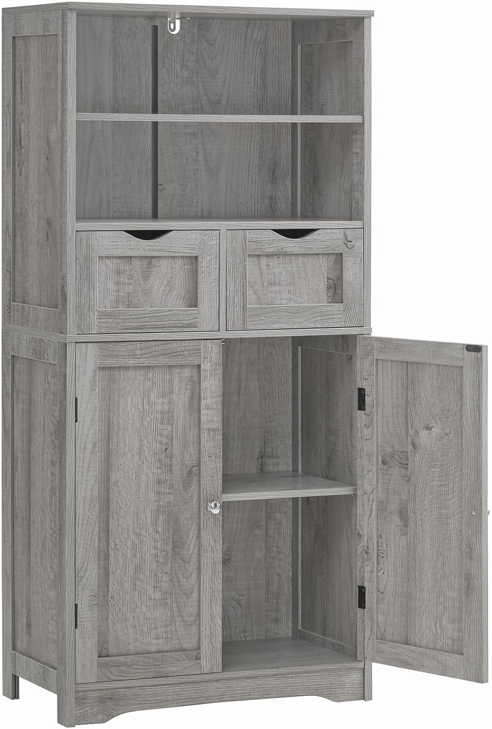 Iwell Tall Bathroom Cabinet, Storage Cabinet with 2 Drawers & Adjustable Shelves, Bathroom Storage Cabinet for Living Room, Dining Room, Entryway, White