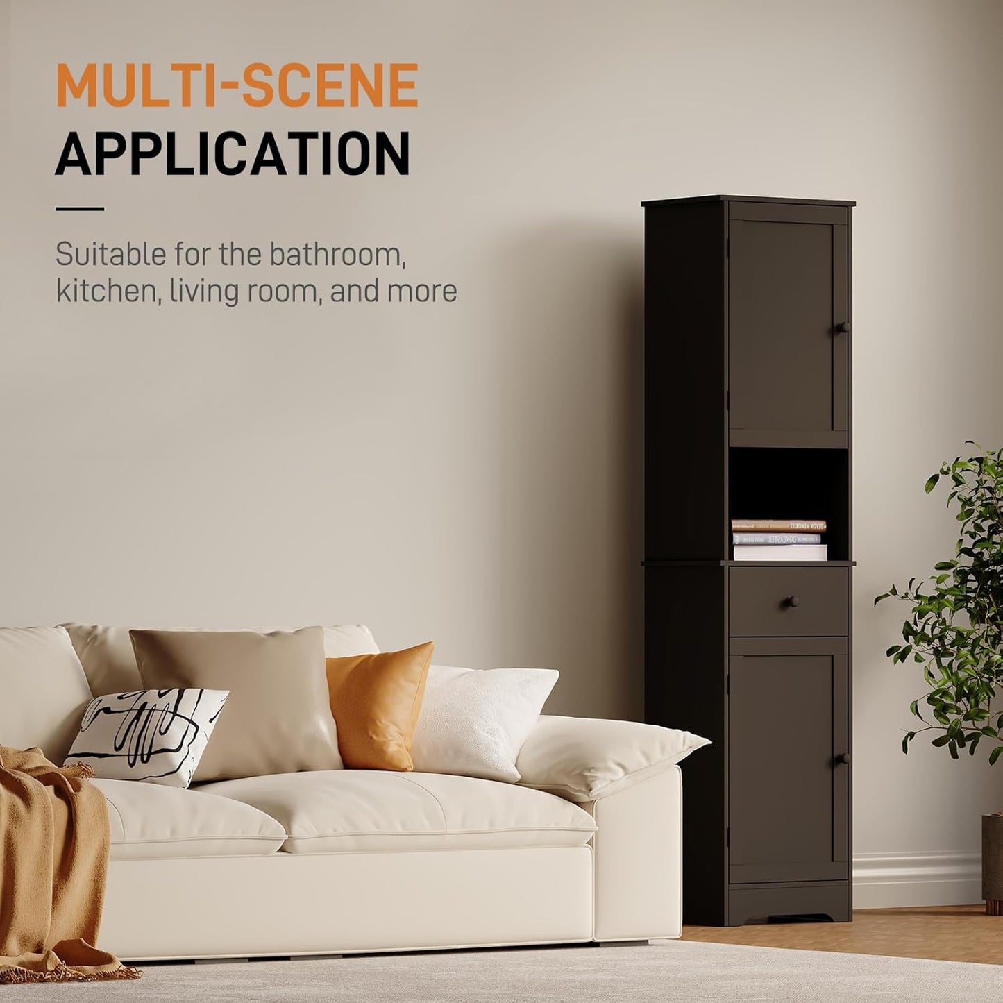 Tall Bathroom Cabinet, Storage Cabinet with 2 Doors & 2Drawer, with Ajustable Shelve, for Bathrooms, Kitchens,Entrances,Bedrooms（Black）