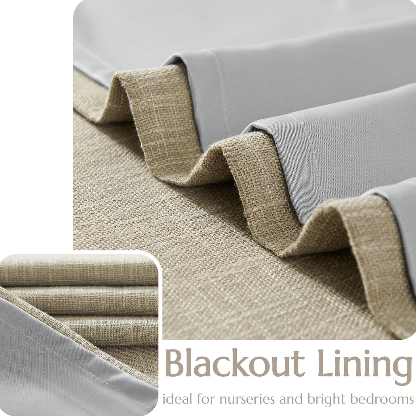 JINCHAN Burlap Look Blackout Curtains, 84 Inch Lined Linen Look Panels for Bedroom & Living Room, Darkening Window Curtains, Taupe, 2 Panels
