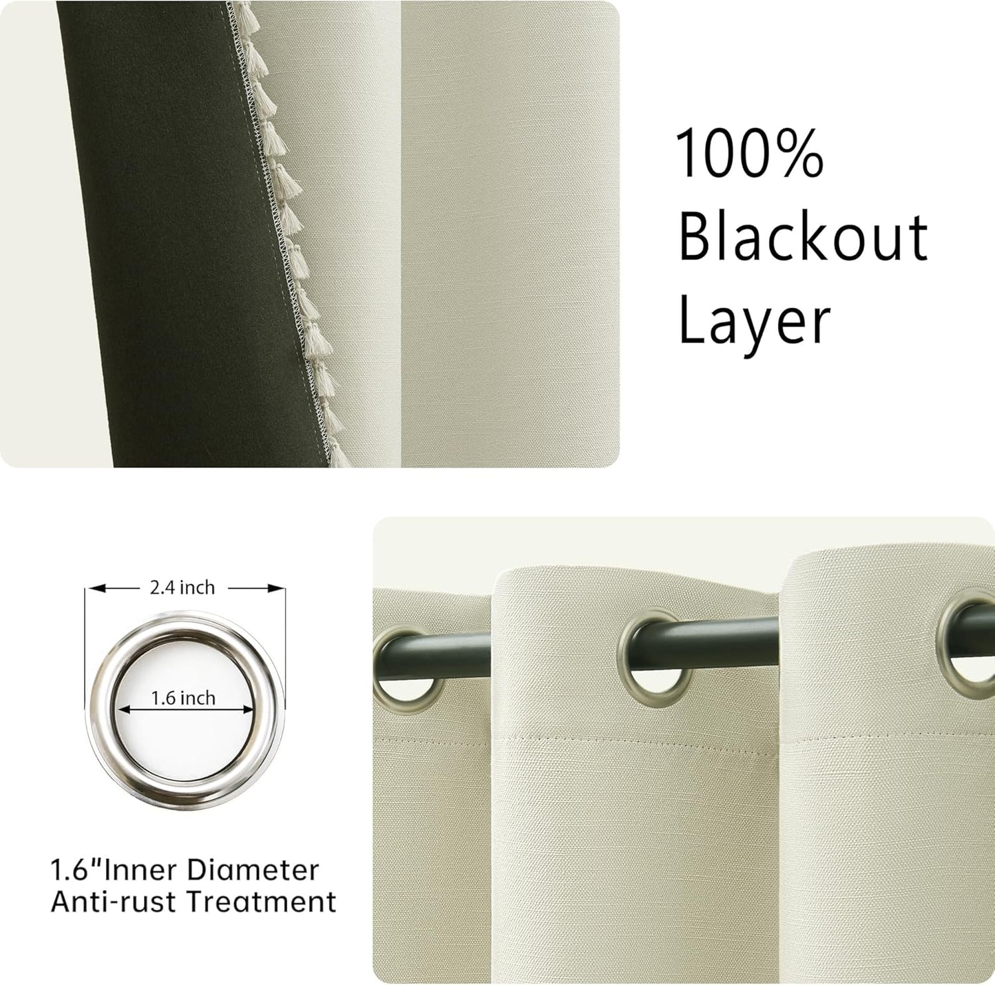 Linen Blackout Curtains for Living Room 84 Inches Long Boho Black Out Curtains for Bedroom Thermal Insulated Light Blocking Drapes 2 Panels Set Noise Reduction Curtain