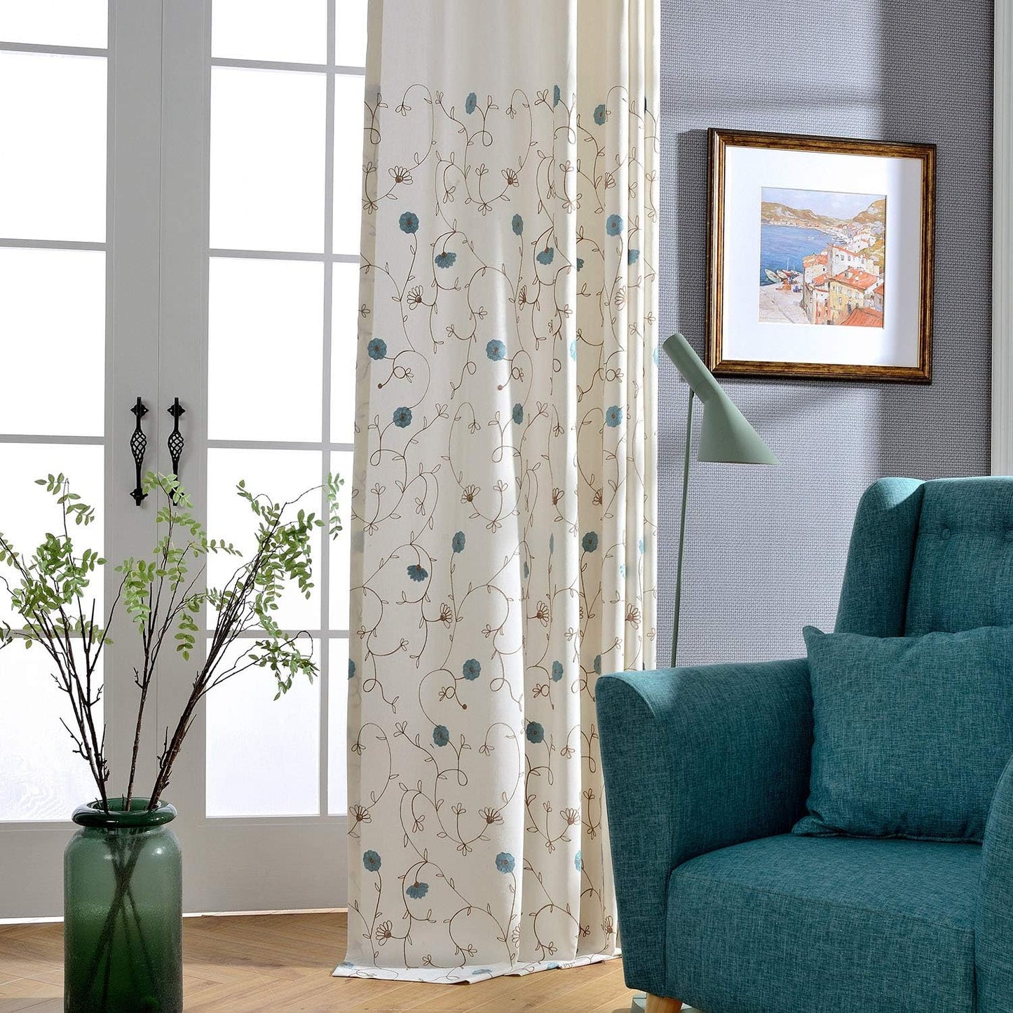 VOGOL Light Brown Leaves Printed Curtains & Drapes, 2 Panels Light Filtering Privacy Curtains for Bedroom Living Room, 52 x 84 Inches Linen Textured Window Treatment, Grommet Top