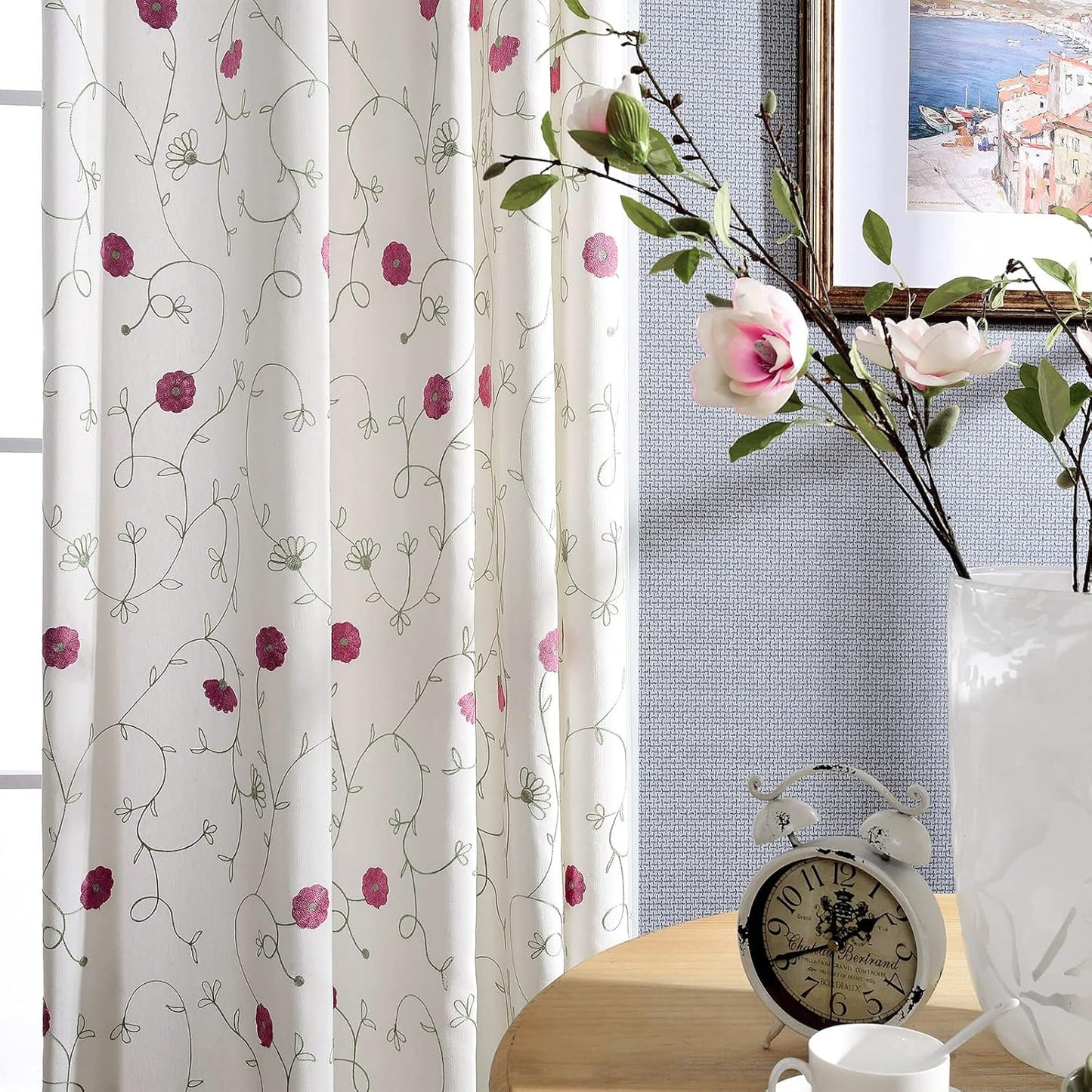 VOGOL Light Brown Leaves Printed Curtains & Drapes, 2 Panels Light Filtering Privacy Curtains for Bedroom Living Room, 52 x 84 Inches Linen Textured Window Treatment, Grommet Top