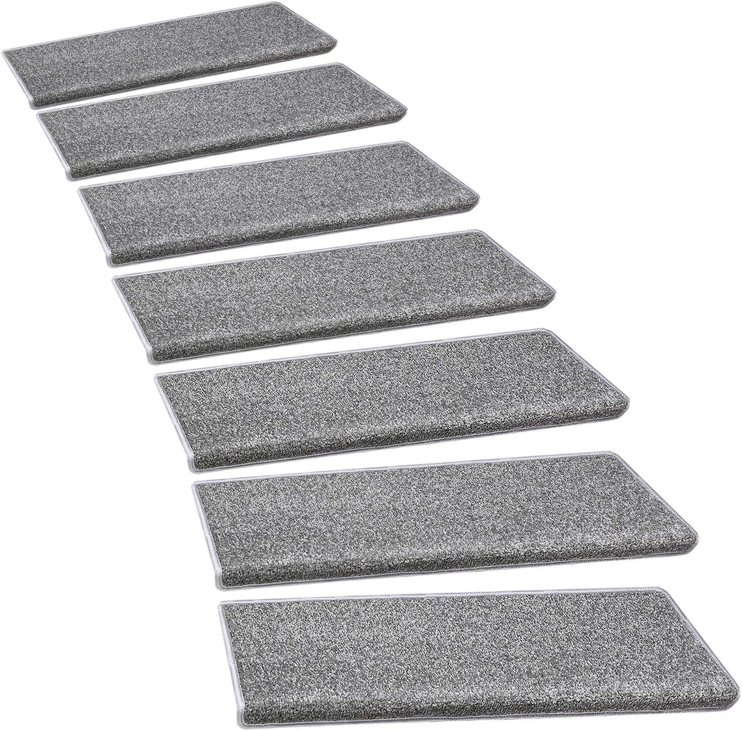 PURE ERA Bullnose Carpet Stair Treads Set Tape Free Non-Slip Indoor Stair Protectors Pet Friendly Rugs Covers Soft Skid Resistant Washable Reusable 9.5" x 30"(14 Pieces,Cream Gray)