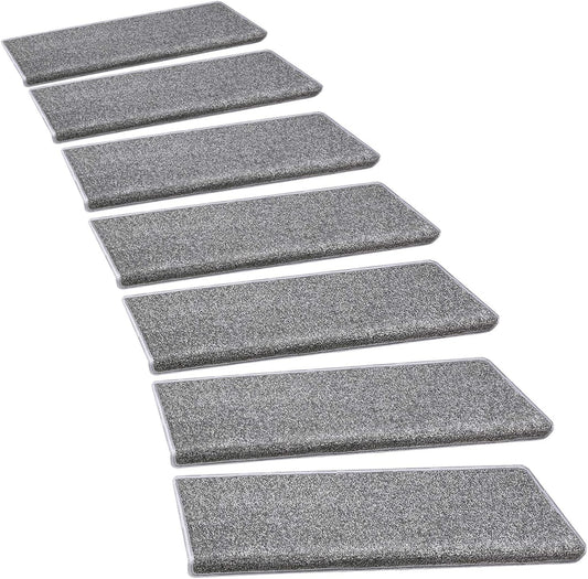 PURE ERA Bullnose Carpet Stair Treads Set Tape Free Non-Slip Indoor Stair Protectors Pet Friendly Rugs Covers Soft Skid Resistant Washable Reusable 9.5" x 30"(14 Pieces,Gray)