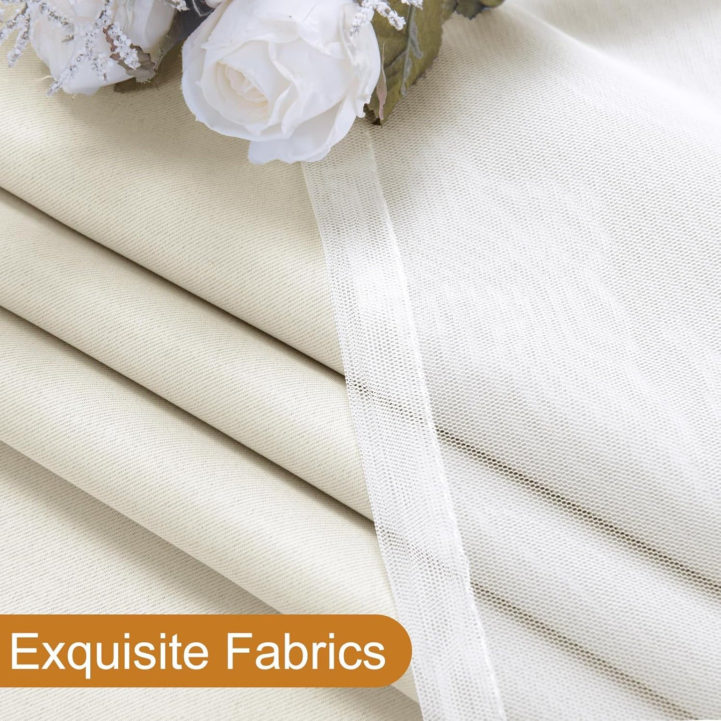 DWCN Blackout and Sheer Curtains with Tiebacks Layered Curtains for Living Room Grommet Top Window Curtain Panels with Sheer Overlay, 52 W by 84 L, Ivory, 2 Pieces