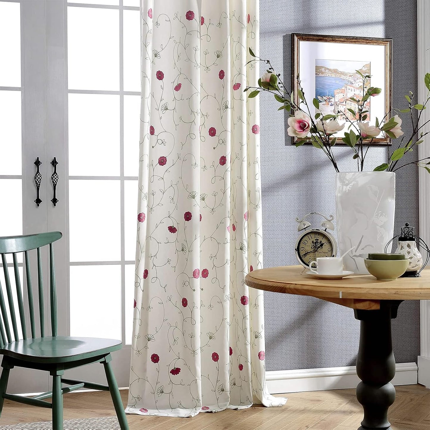 VOGOL Light Brown Leaves Printed Curtains & Drapes, 2 Panels Light Filtering Privacy Curtains for Bedroom Living Room, 52 x 84 Inches Linen Textured Window Treatment, Grommet Top