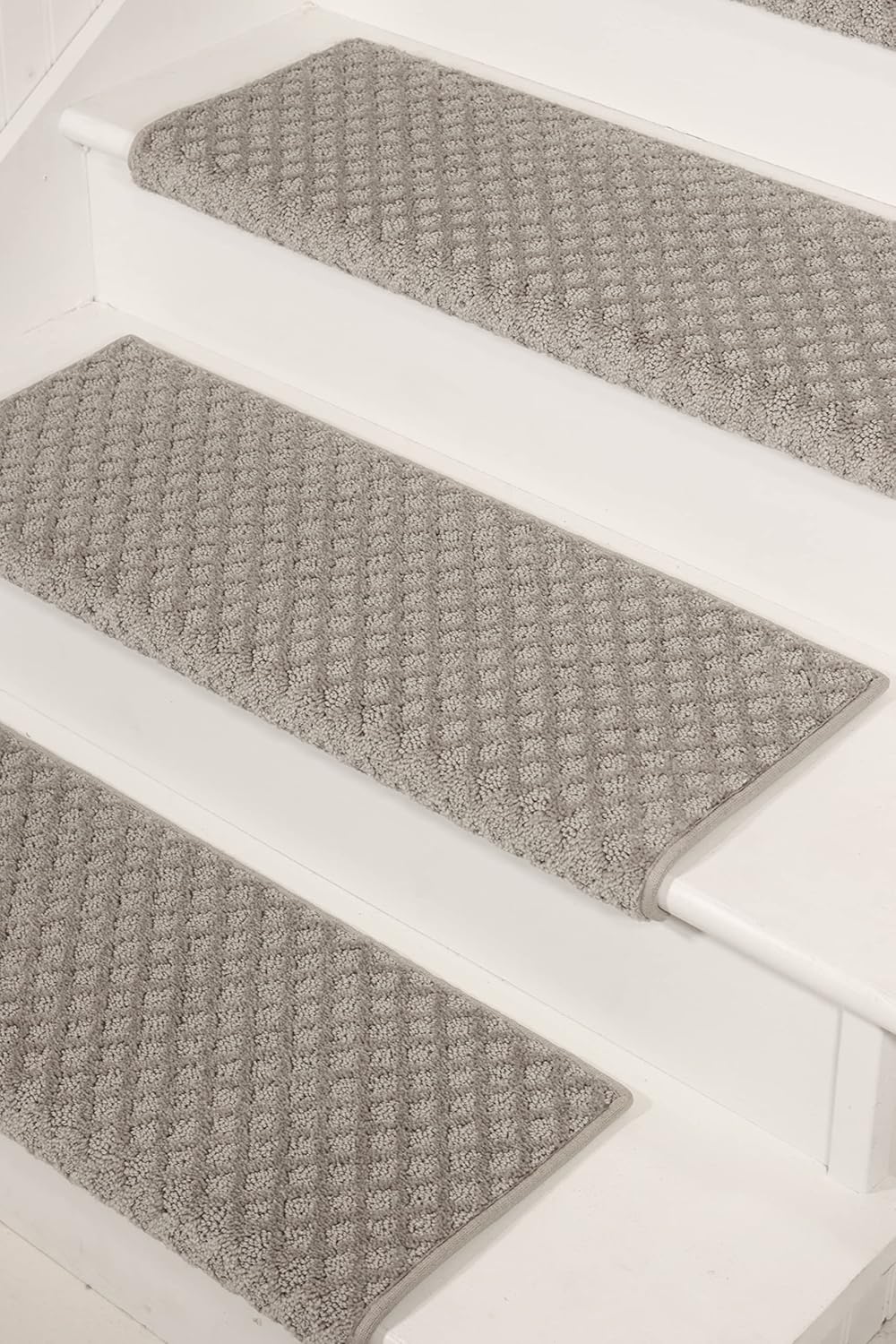 Oak Valley Designs™ Rounded Bullnose Carpet Stair Treads - Anti Slip Indoor Stair Mats for Wooden Stairs, Style: Bayside Charm, Crystal Canyon 27" W X 9.75" D (Set of 14)